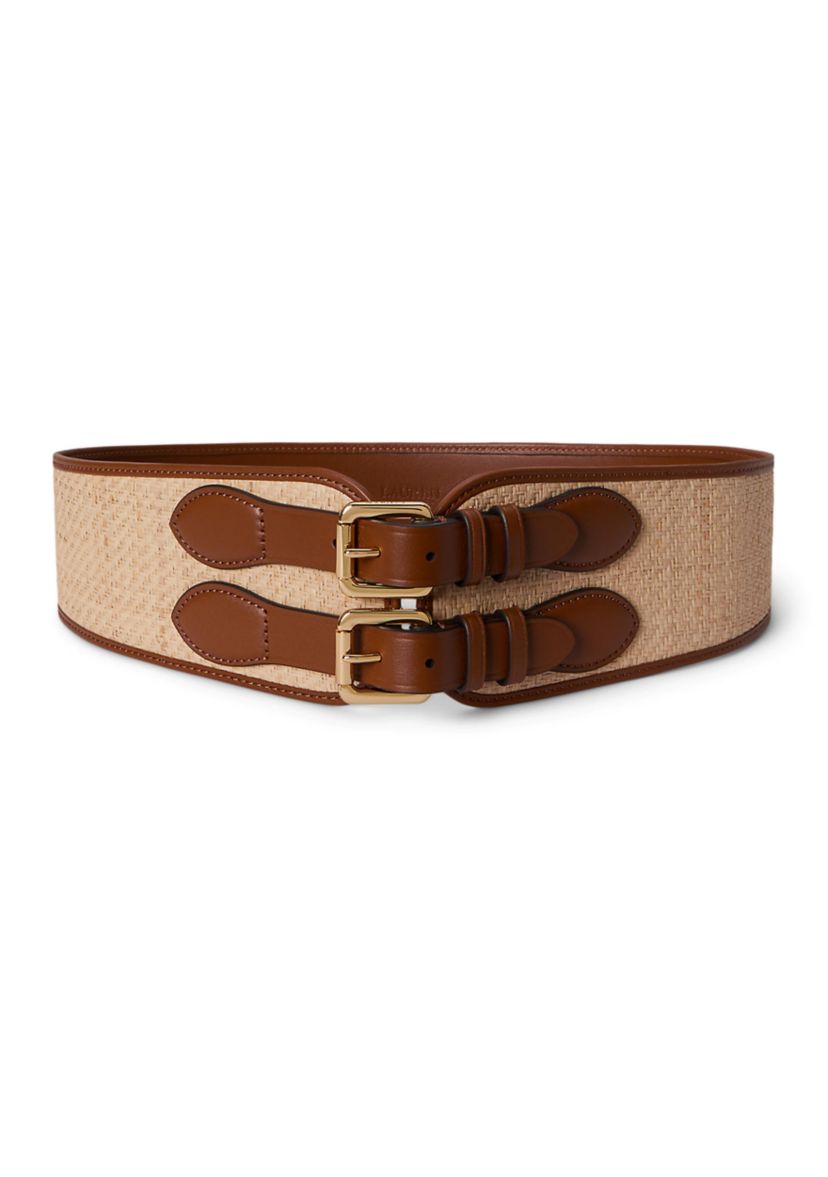 *Ralph Lauren Collection Brown Multi Double Buckle Whipstitched Western Belt VINTAGE Lauren Ralph Lauren Belt 2 1/2” Tooled Leather  main image 2