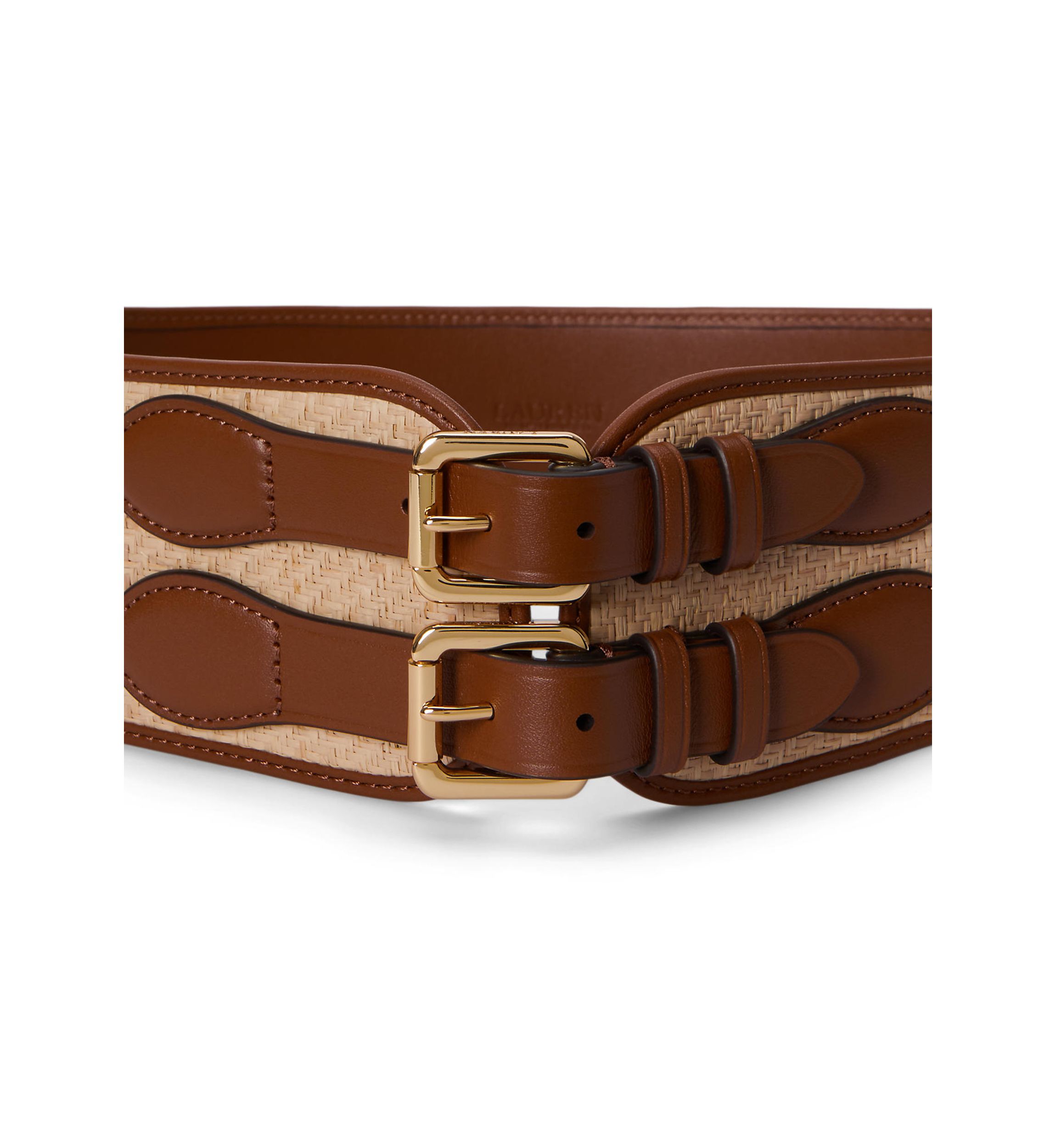 Lauren Ralph Lauren Raffia & Leather Double-Buckle Wide Belt  display picture 2
