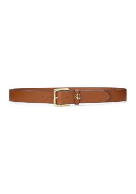 Lauren Ralph Lauren Women's Logo Keeper Leather Belt, Tan, XL