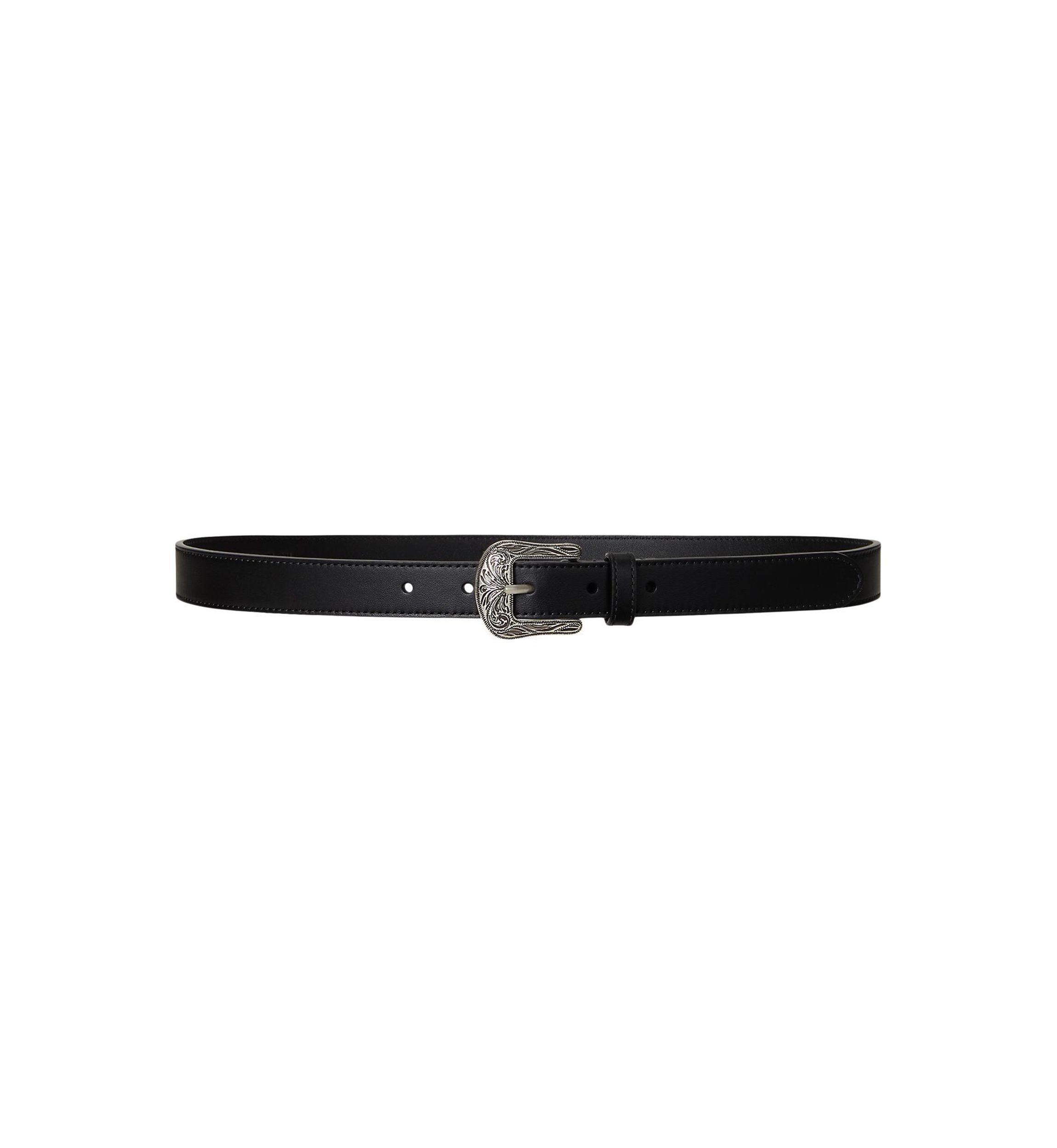 Tooled Buckle Leather Belt
