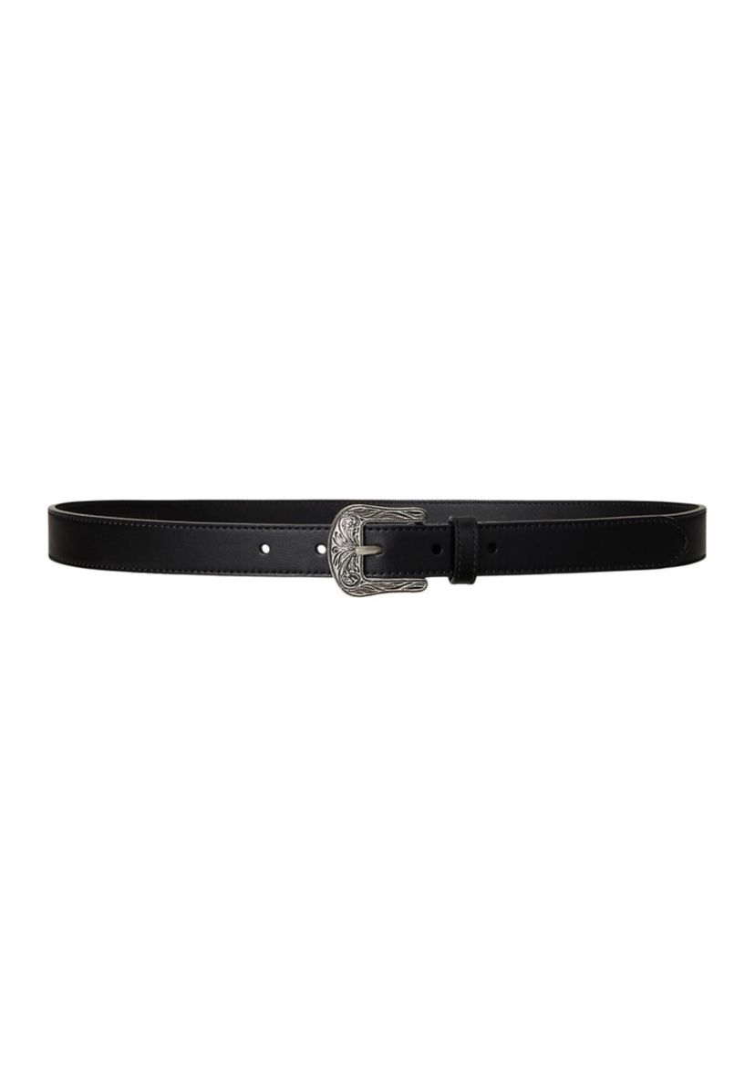 Tooled Buckle Leather Belt