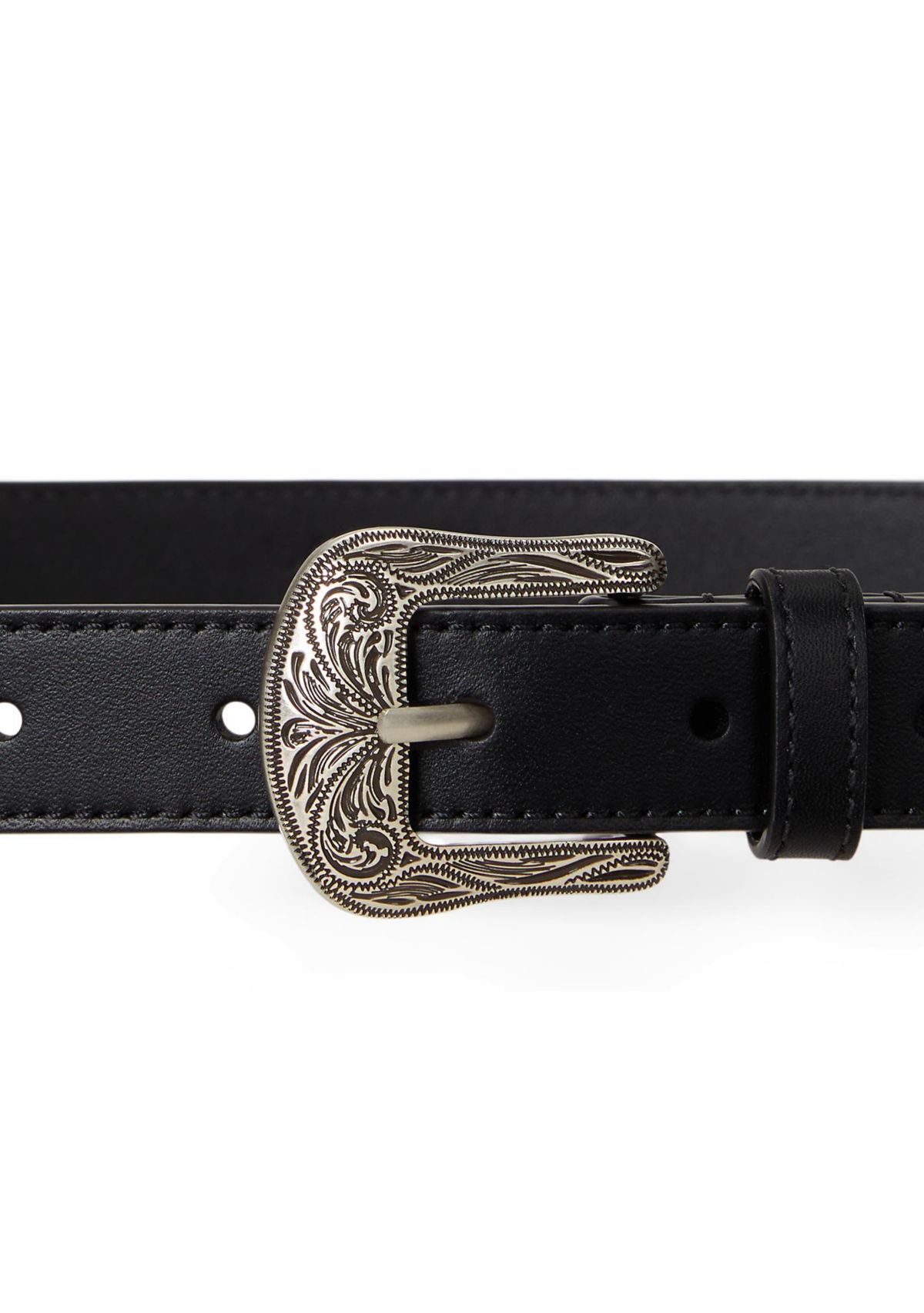 Tooled Buckle Leather Belt