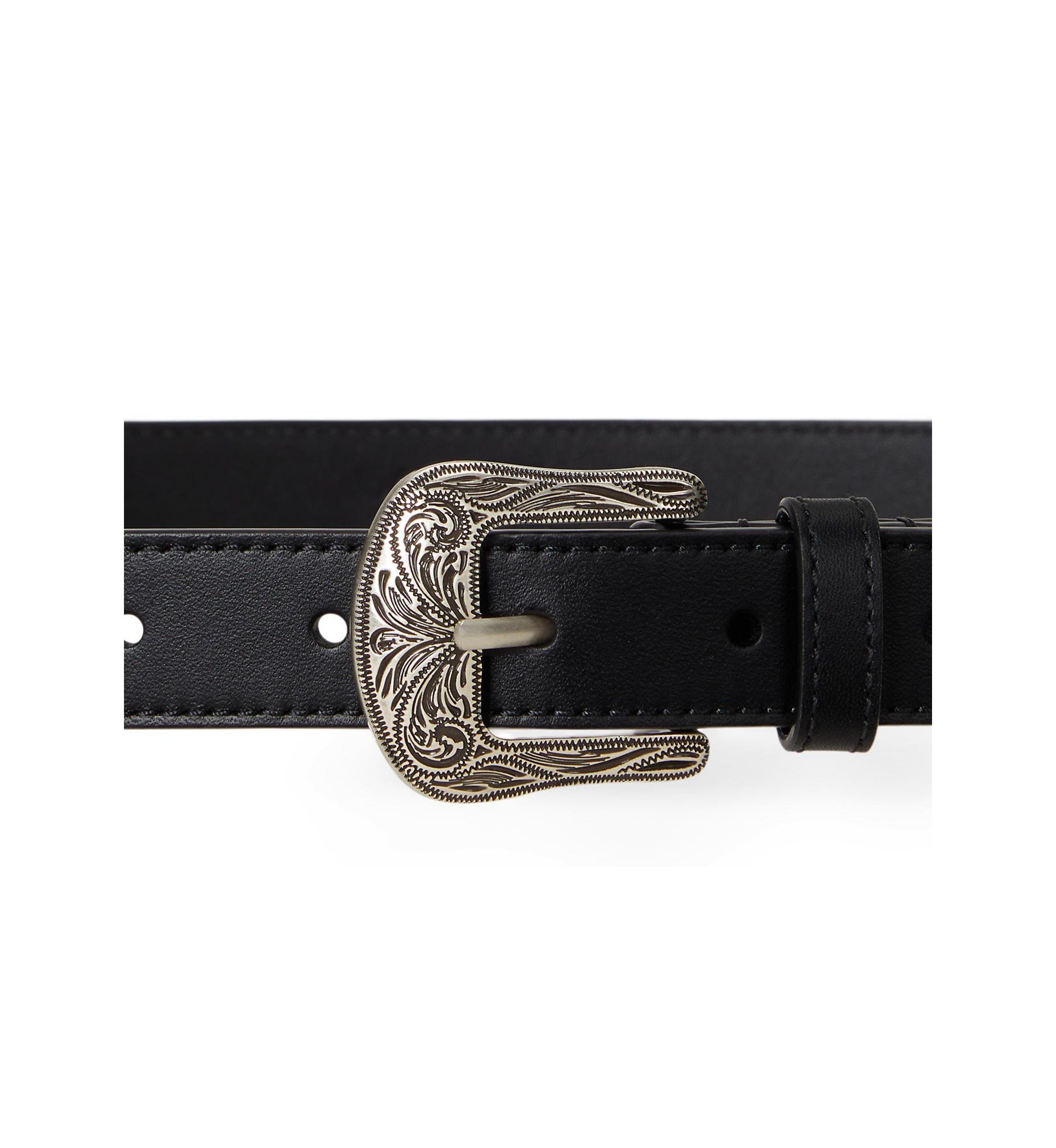Tooled Buckle Leather Belt