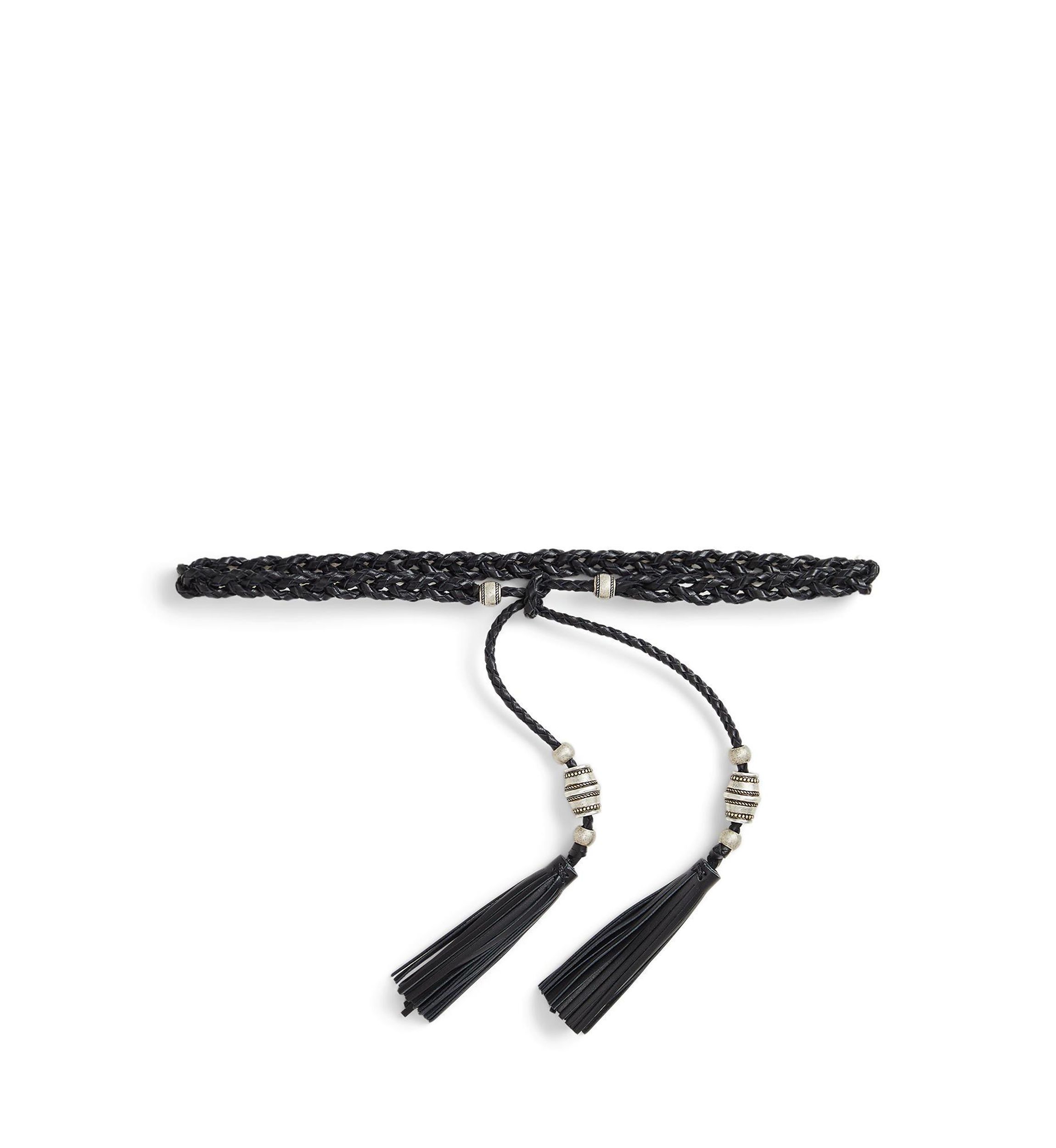 Braided Leather Tassel Tie Belt