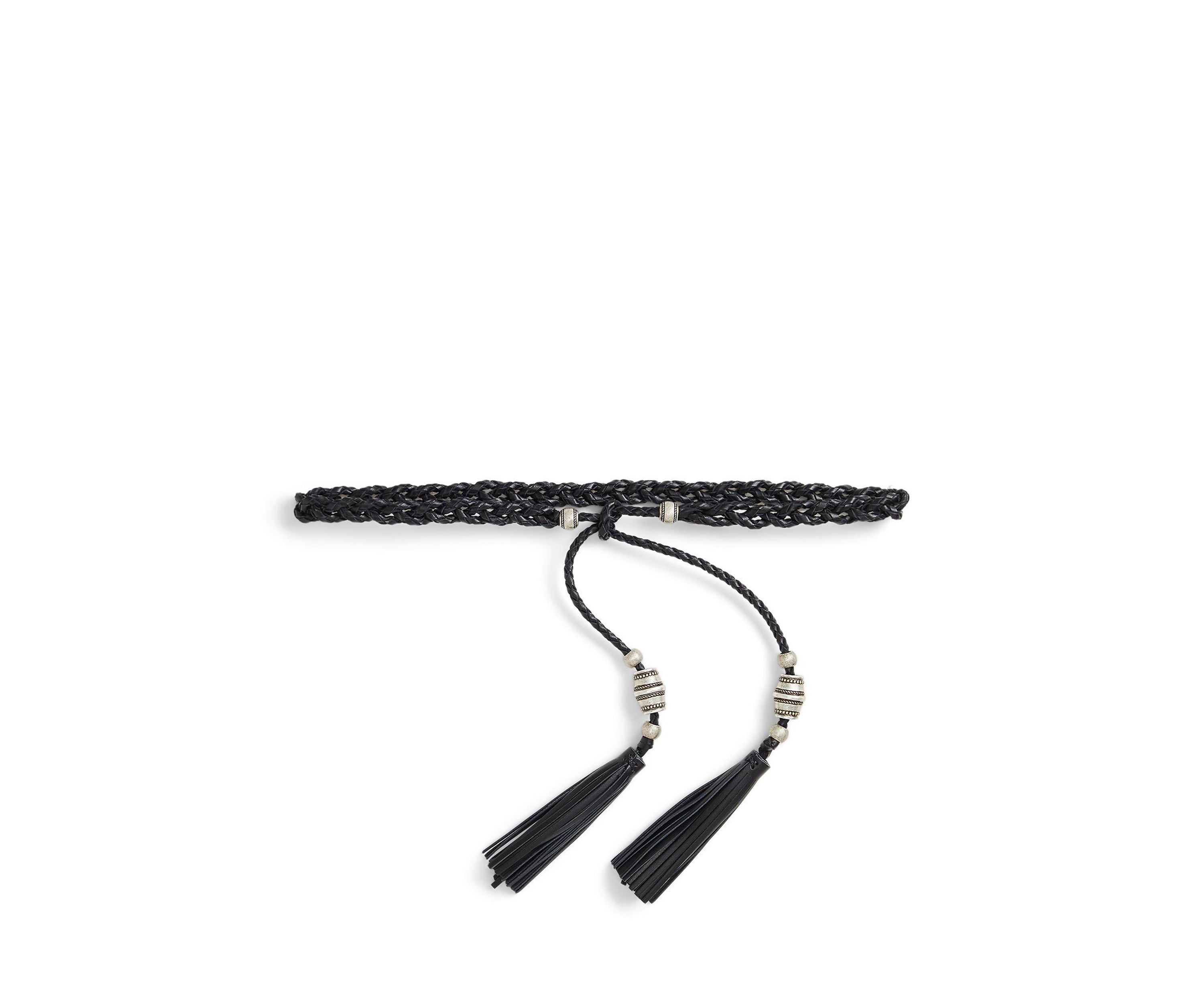 Braided Leather Tassel Tie Belt