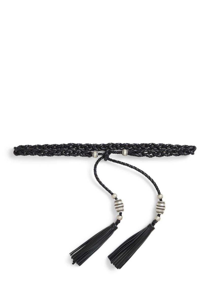 Braided Leather Tassel Tie Belt