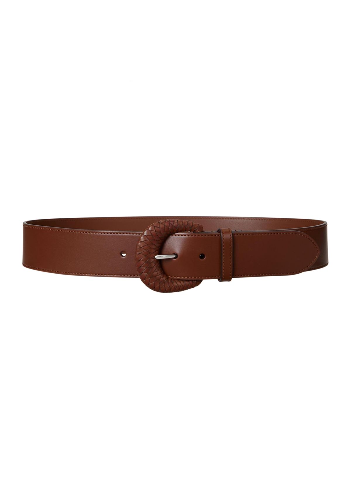 Woven-Buckle Vachetta Leather Wide Belt