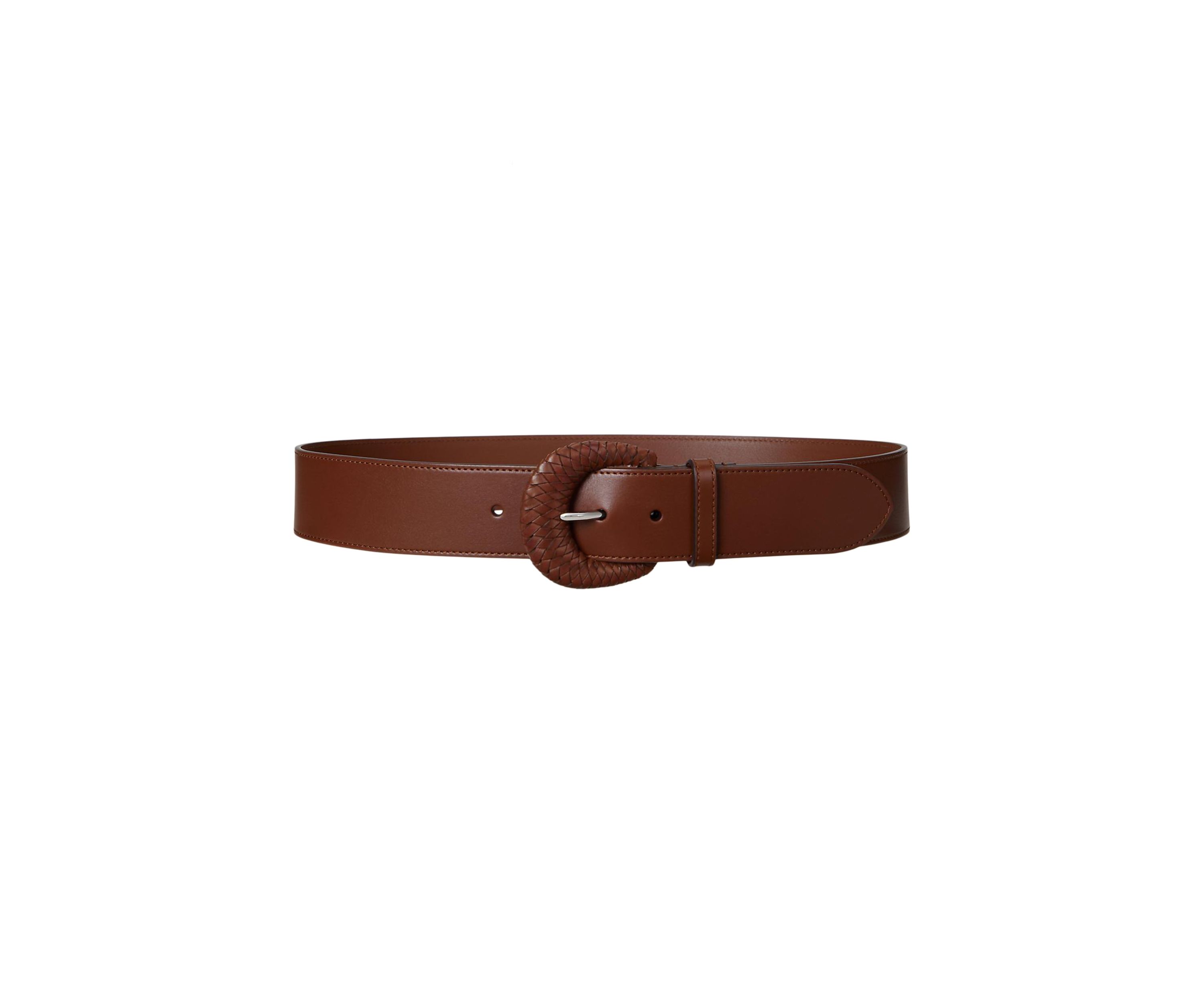 Woven-Buckle Vachetta Leather Wide Belt