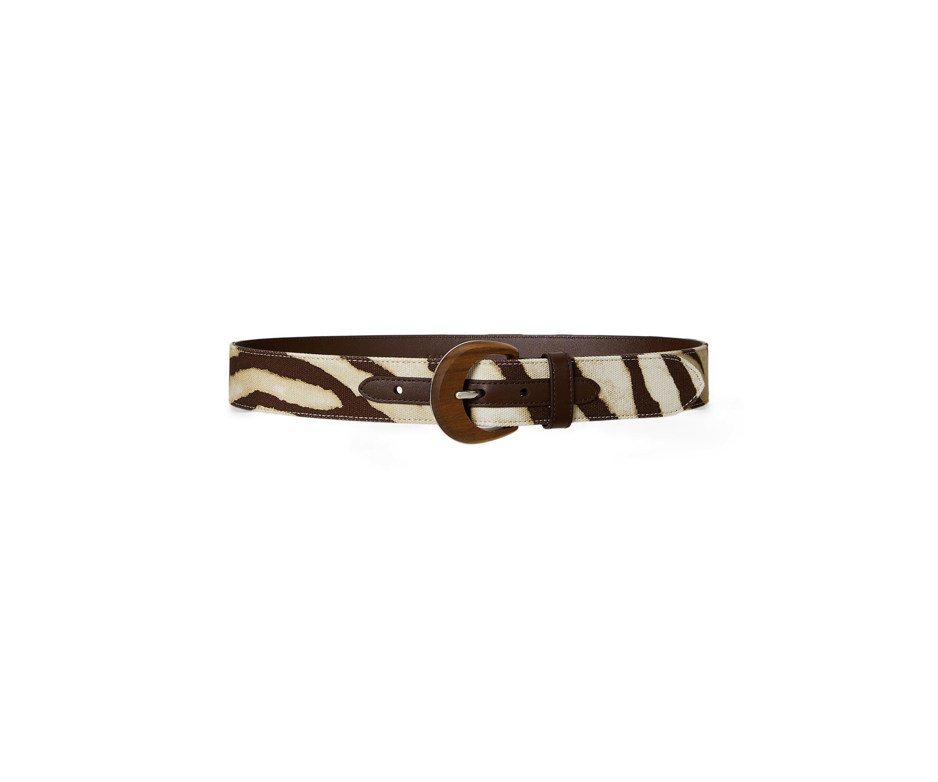 Zebra Print Wood Buckle Wide Belt
