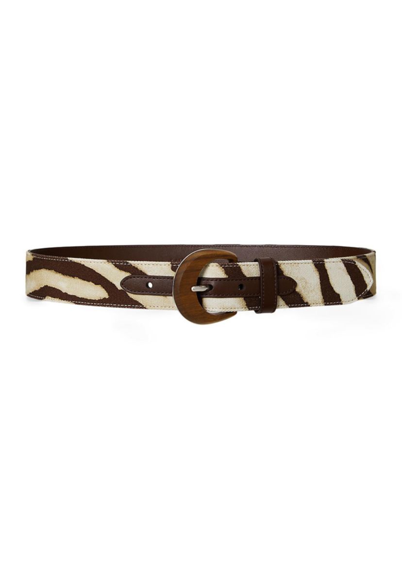 Zebra Print Wood Buckle Wide Belt