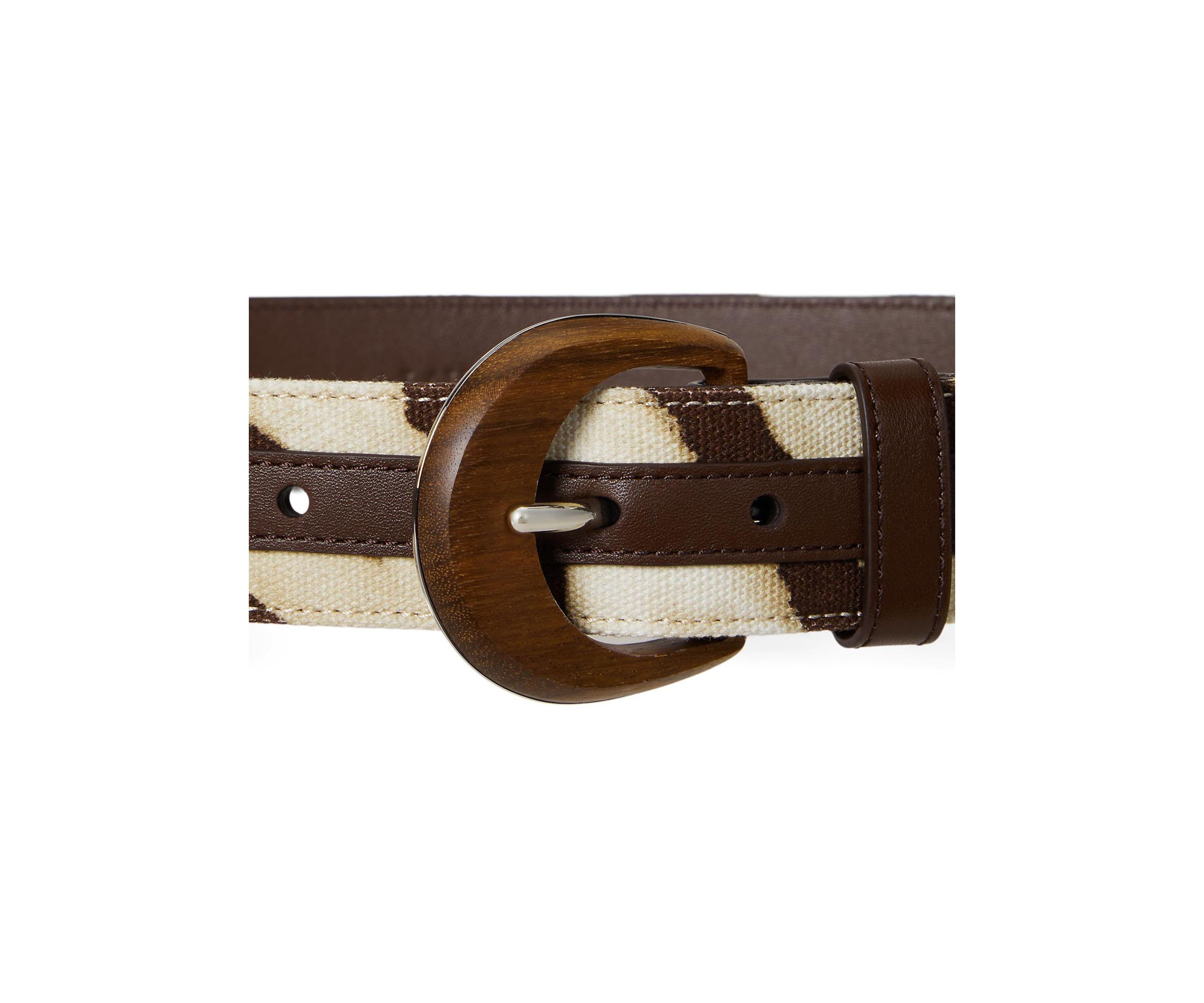 Zebra Print Wood Buckle Wide Belt