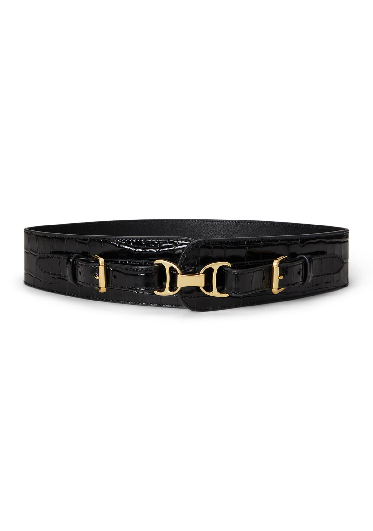 Equestrian Croc-Embossed Wide Belt