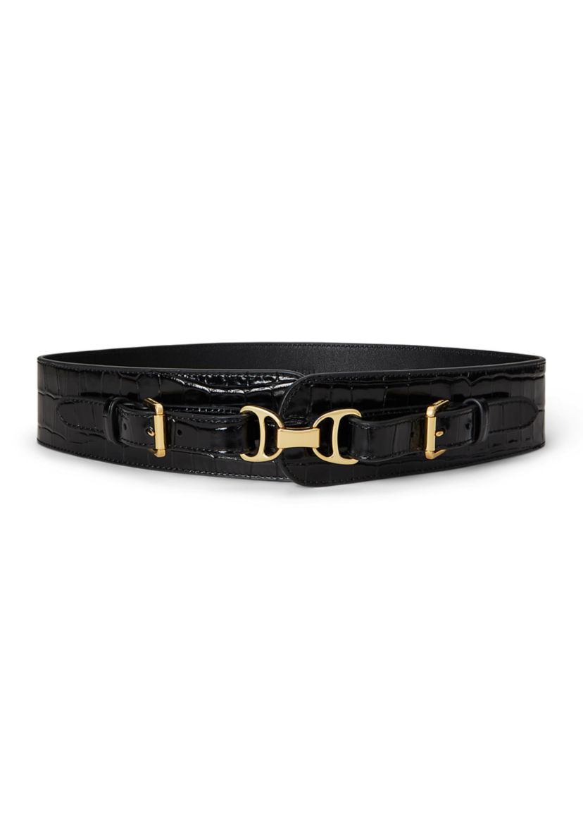 Equestrian Croc-Embossed Wide Belt
