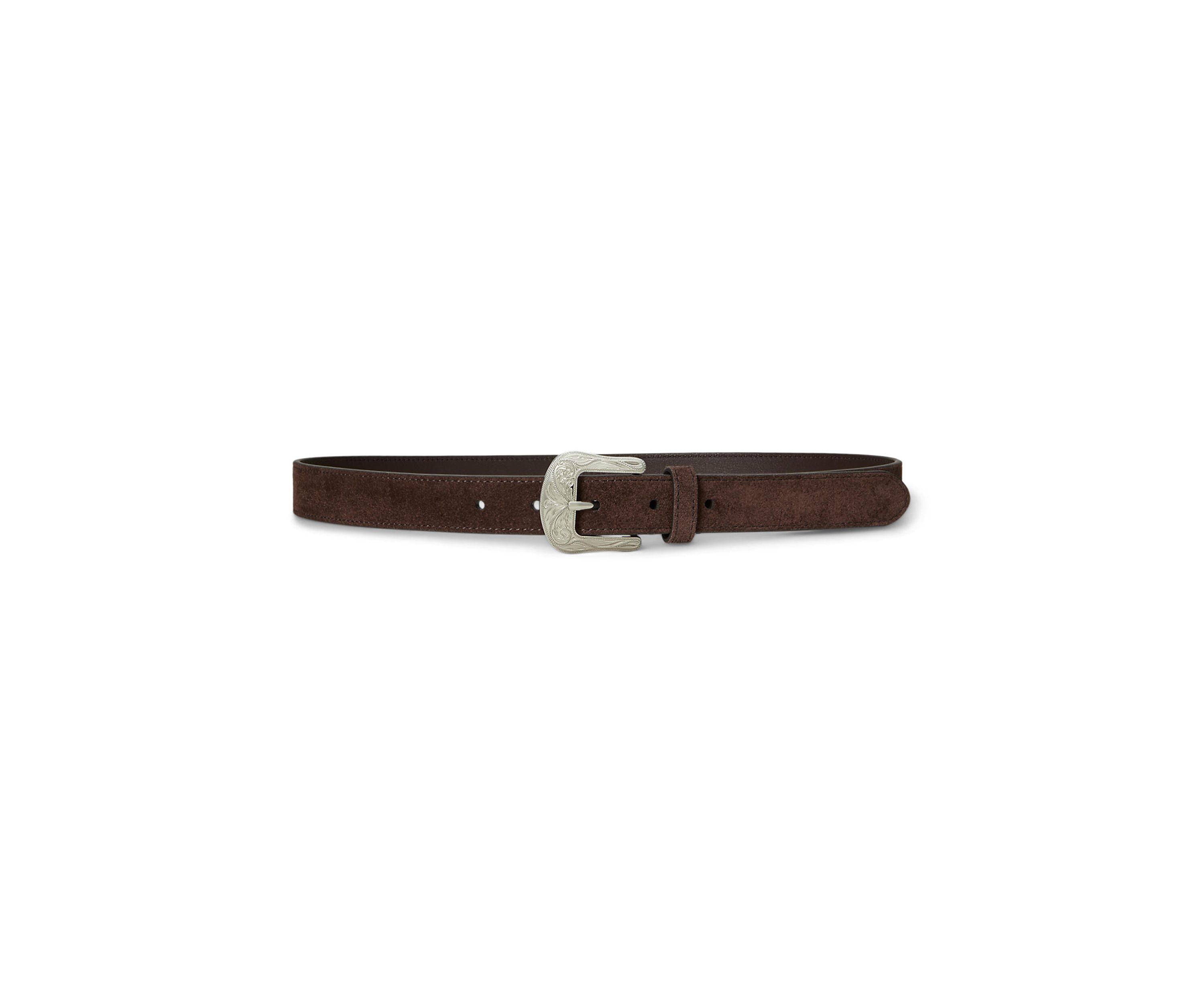 Tooled-Buckle Leather Belt