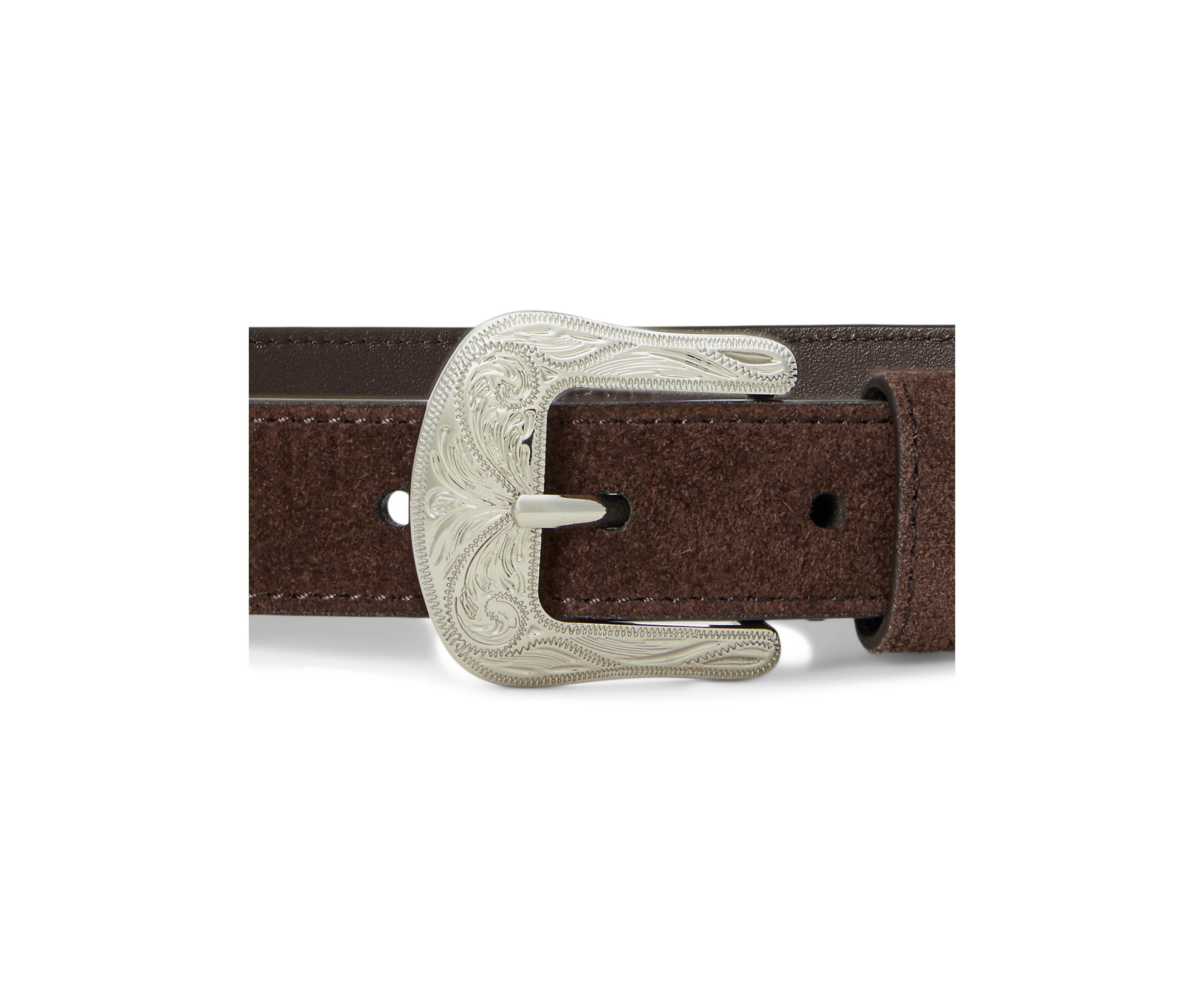 Tooled-Buckle Leather Belt