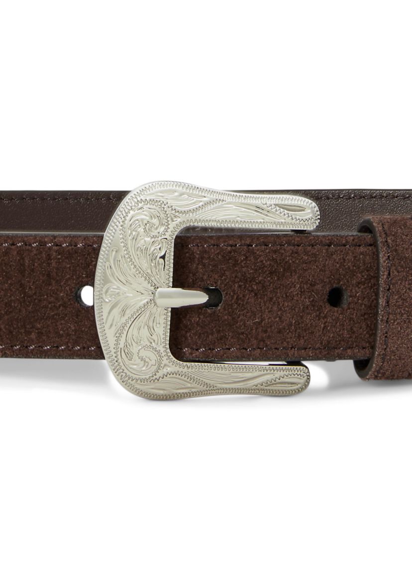 Tooled-Buckle Leather Belt