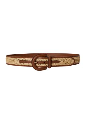 Lauren Ralph Lauren Women's Crescent-Buckle Straw-Leather Wide Belt, Small