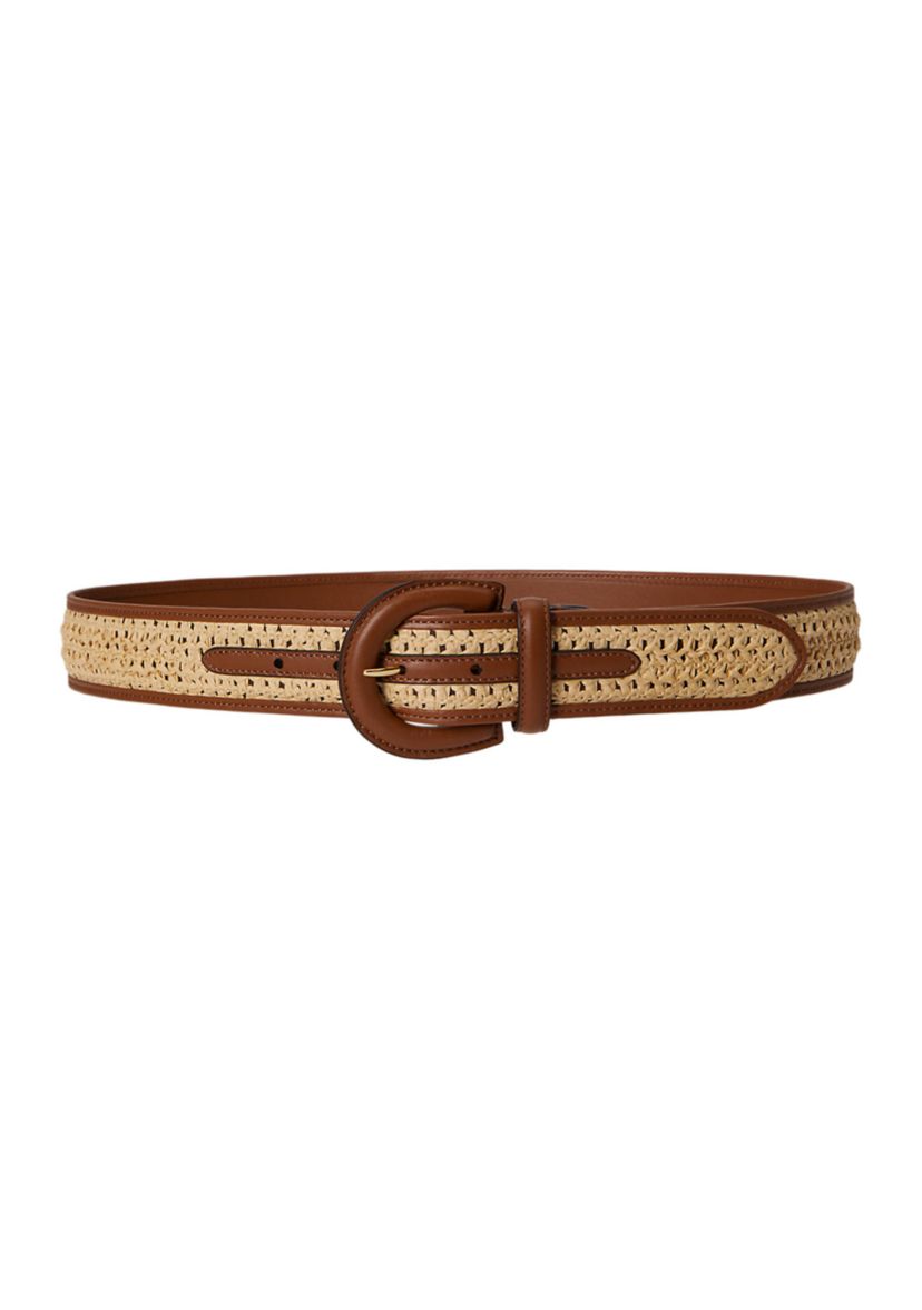 Lauren Ralph Lauren Crescent-Buckle Straw-Leather Wide Belt | Belk