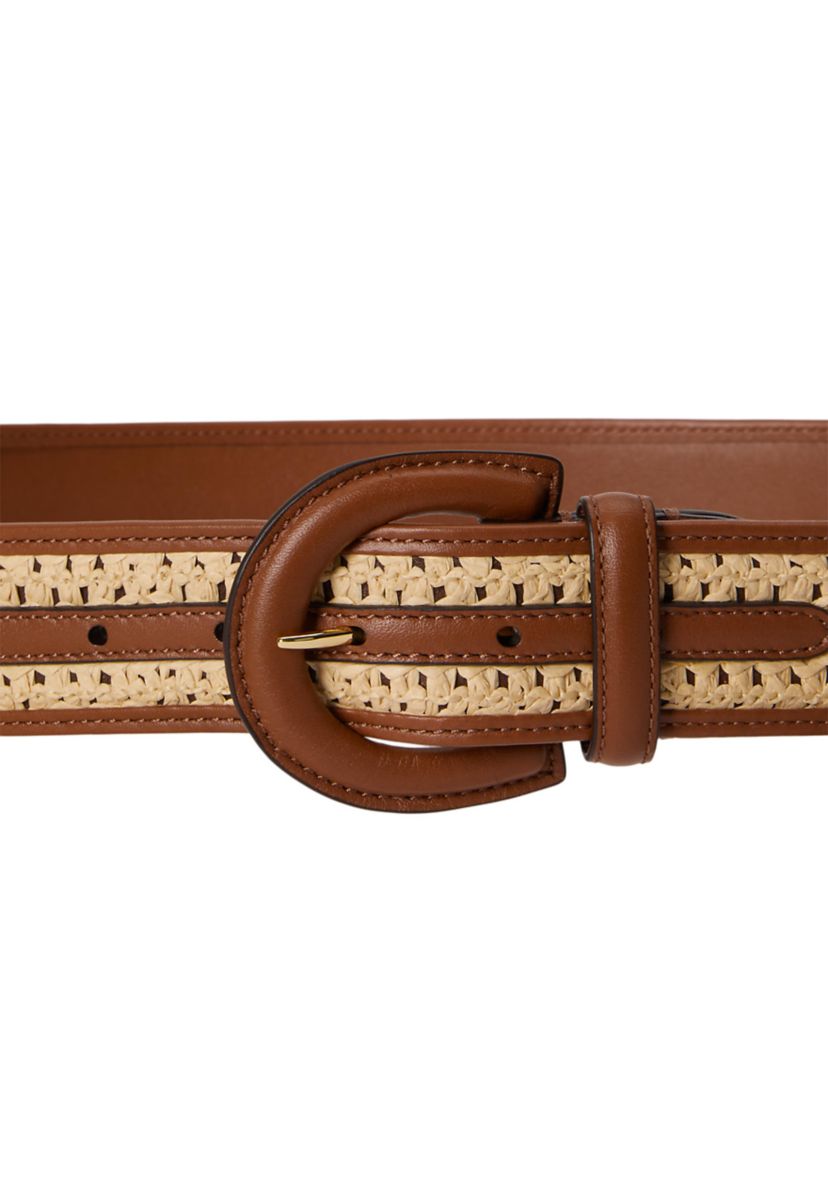 Lauren Ralph Lauren Crescent-Buckle Straw-Leather Wide Belt | Belk