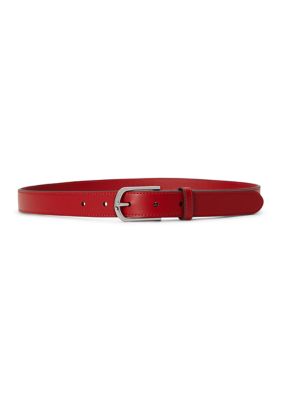 Lauren Ralph Lauren Women's Rounded-Buckle Leather Skinny Belt, Red, XL