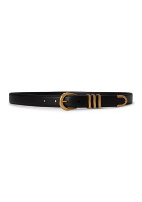 Lauren Ralph Lauren Women's Metal-Keeper Leather Skinny Belt, Black, XL
