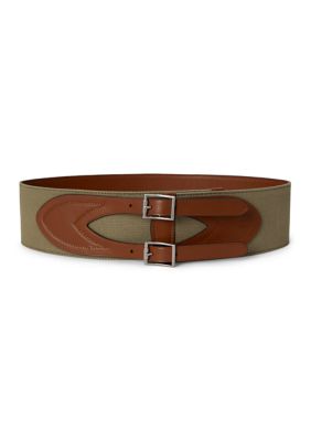 Lauren Ralph Lauren Women's Canvas & Leather Double-Buckle Wide Belt, Small
