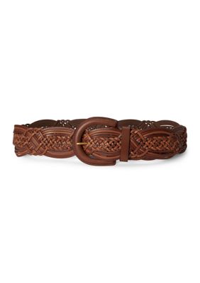 Lauren Ralph Lauren Women's Braided Vachetta Leather Wide Belt, Tan, Small