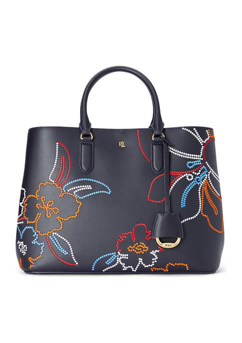 Embroidered Leather Large Marcy Satchel	