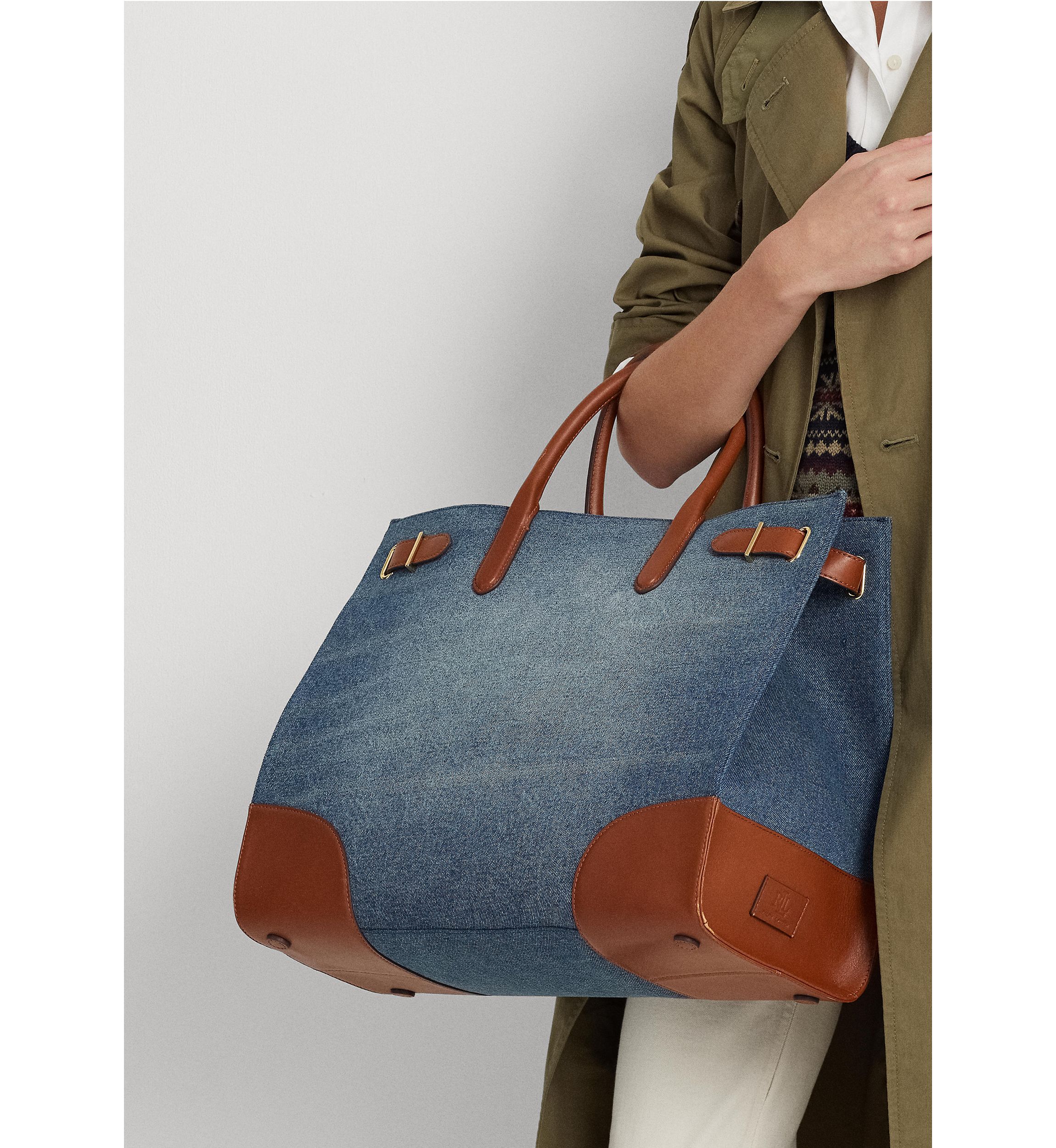 Lauren Ralph Lauren Leather Trim Denim Large Devyn Tote Bag | Belk