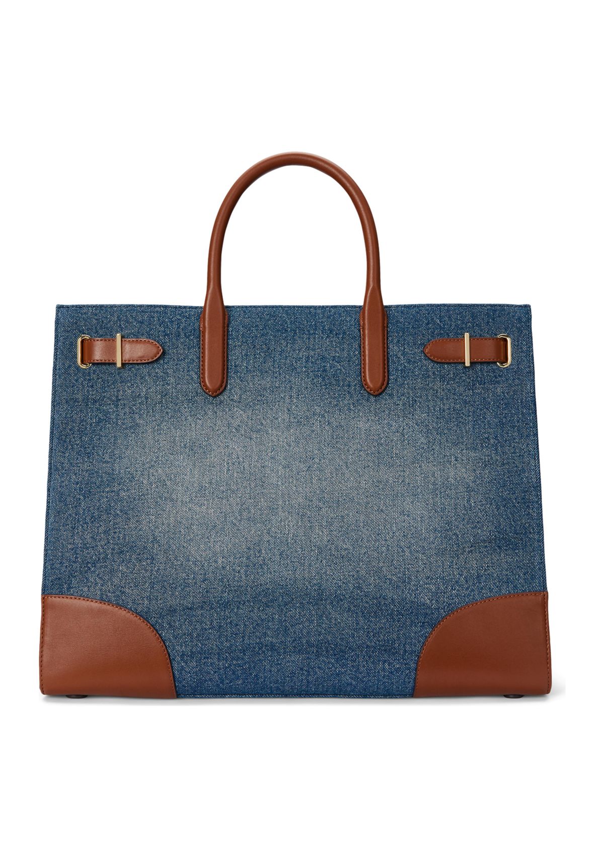 Leather Trim Denim Large Devyn Tote Bag