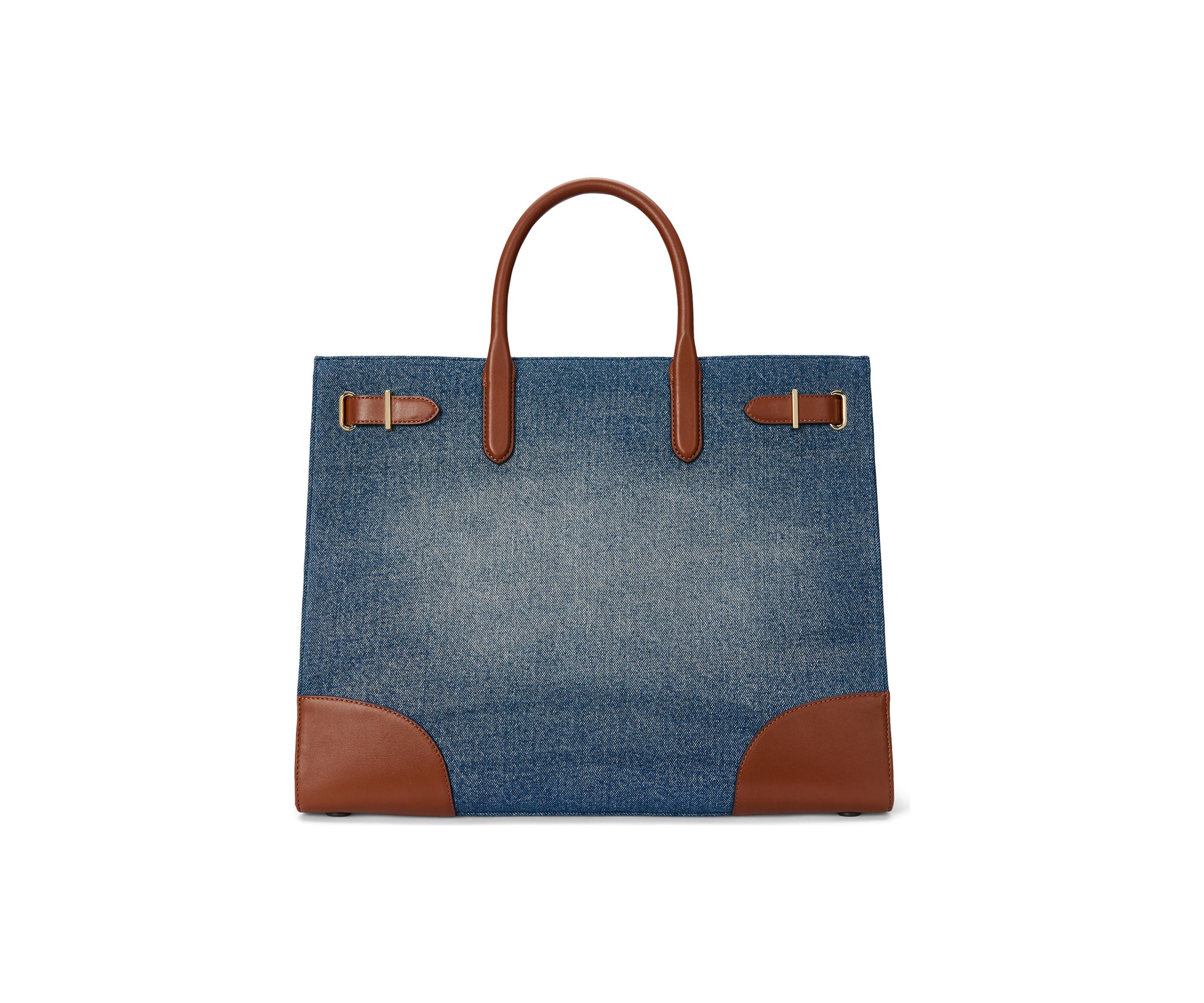 Leather Trim Denim Large Devyn Tote Bag