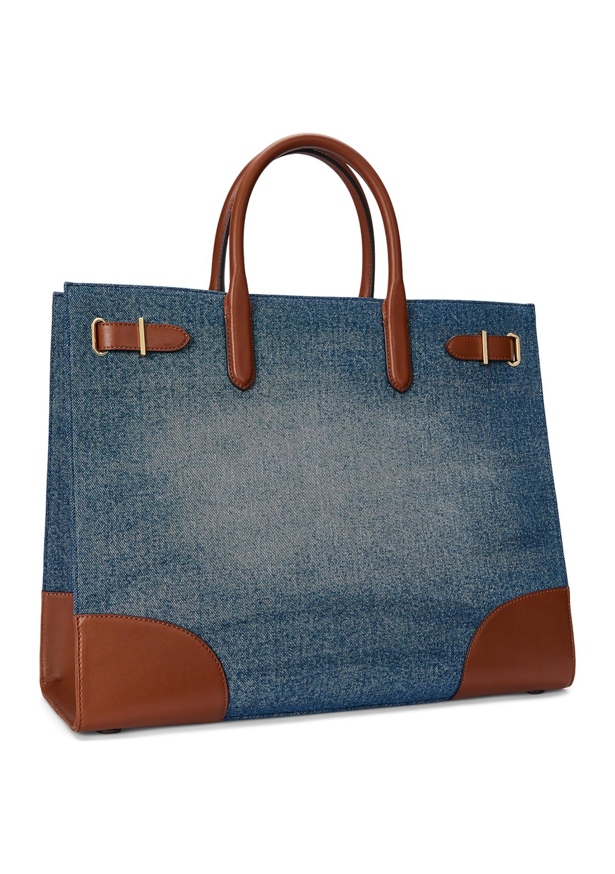 Leather Trim Denim Large Devyn Tote Bag