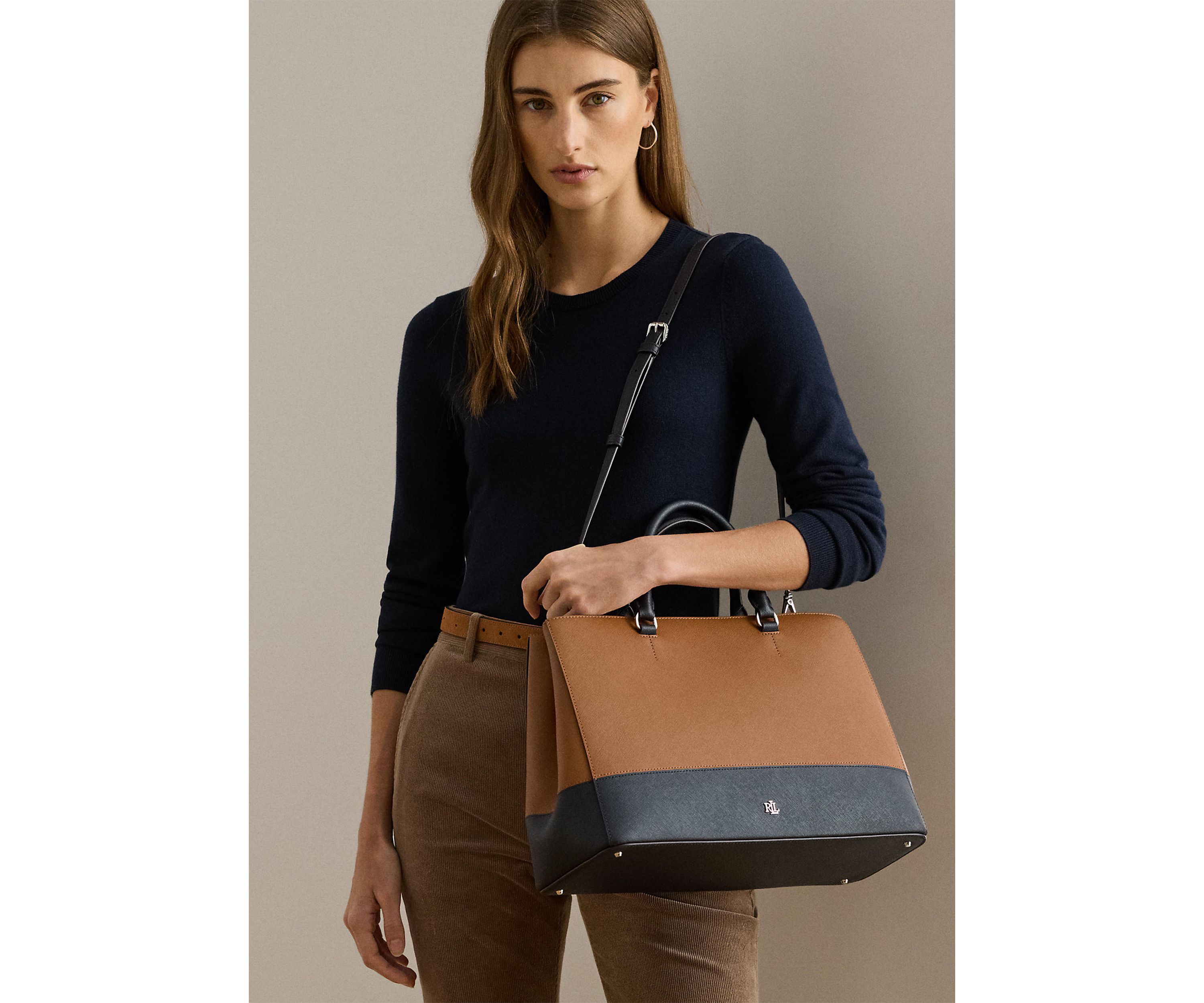 Striped Leather Large Hanna Satchel