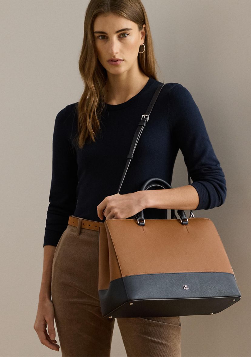Striped Leather Large Hanna Satchel