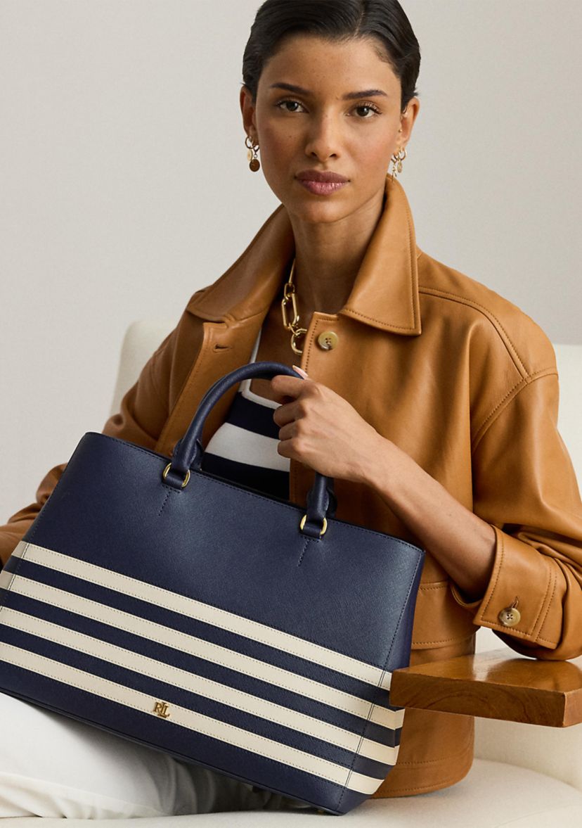 Striped Leather Large Hanna Satchel