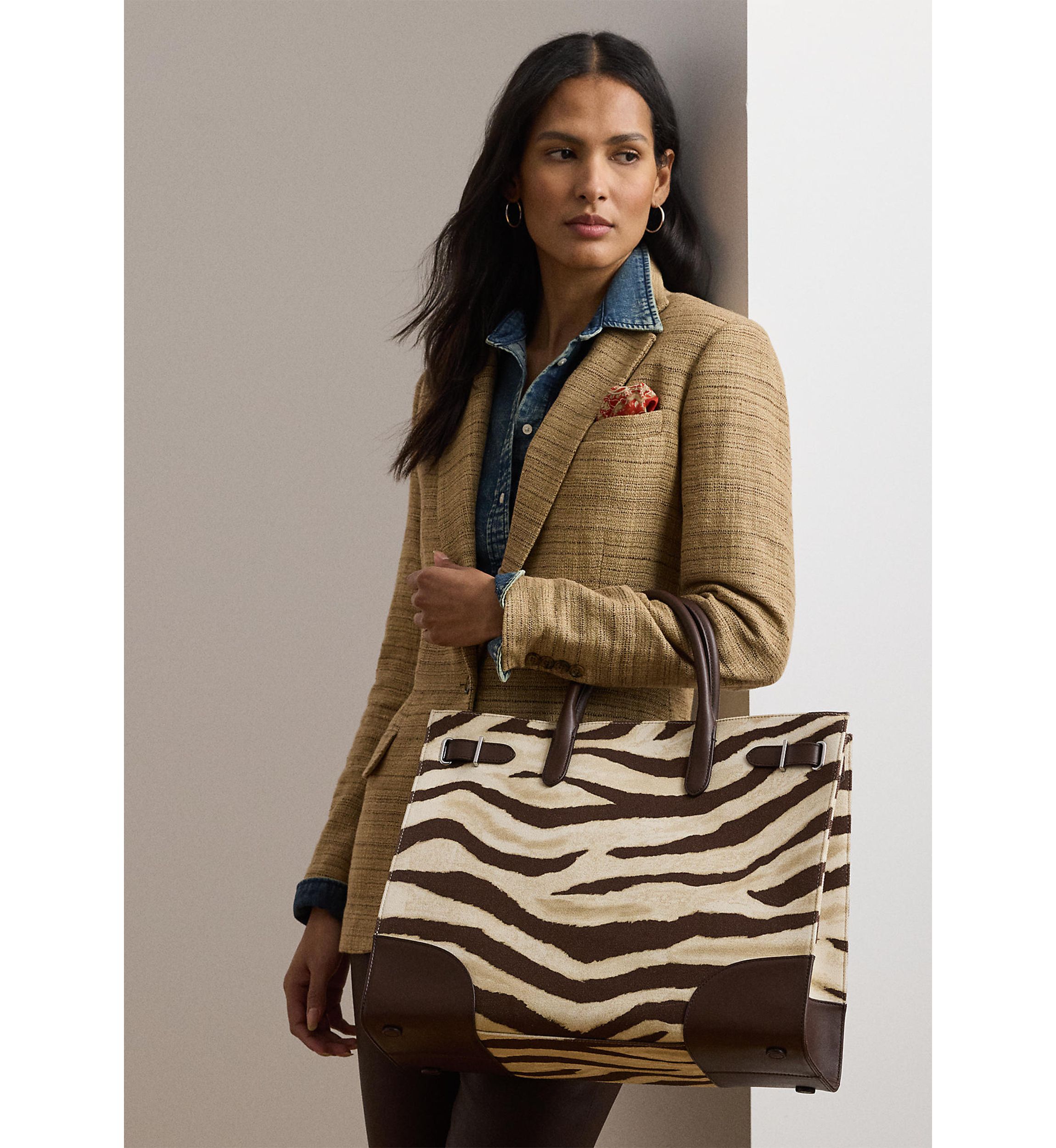 Zebra-Print Canvas Large Devyn Tote Bag