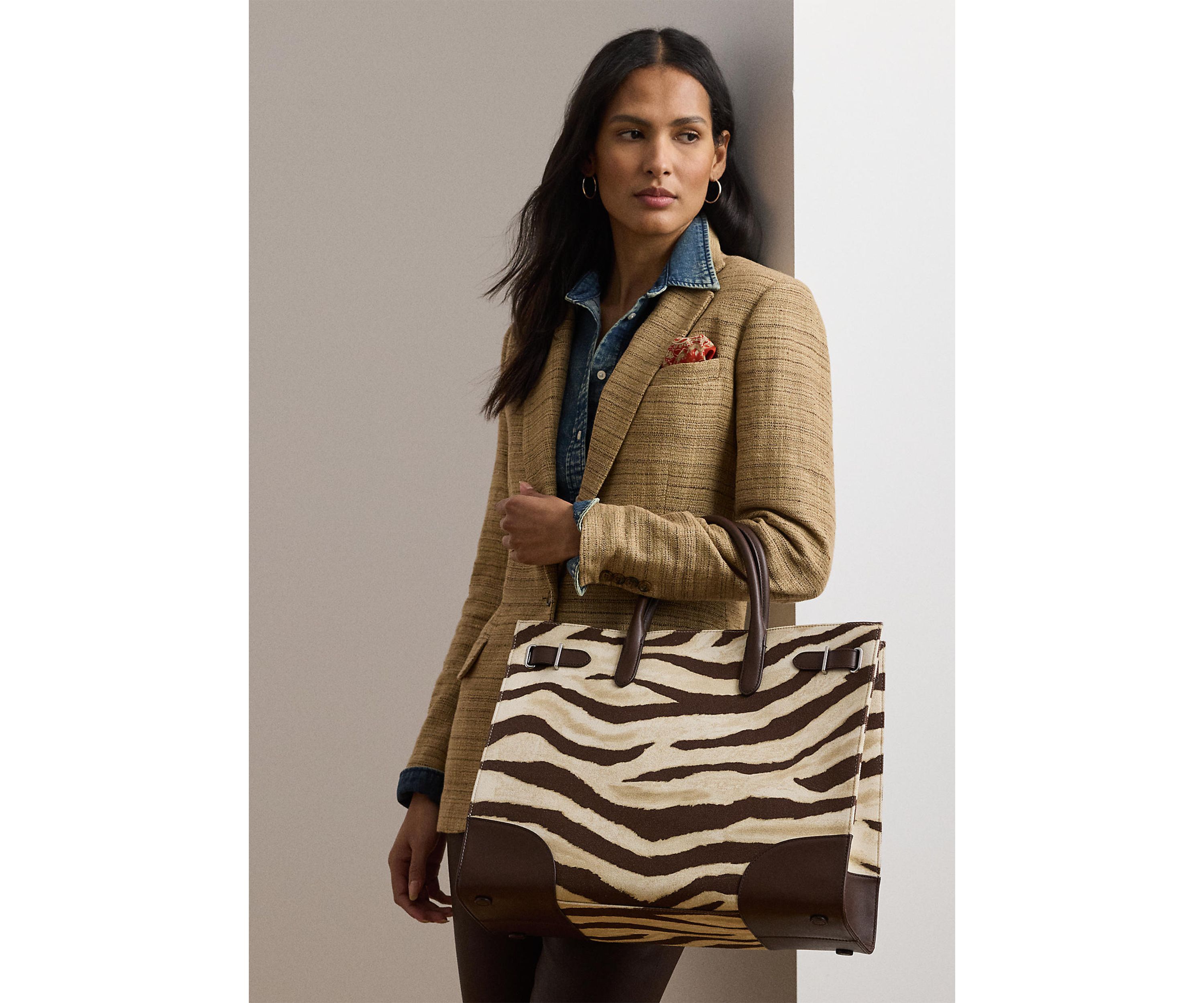 Zebra-Print Canvas Large Devyn Tote Bag