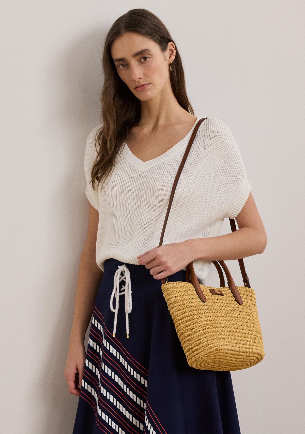Woven Straw Medium Brie Tote Bag