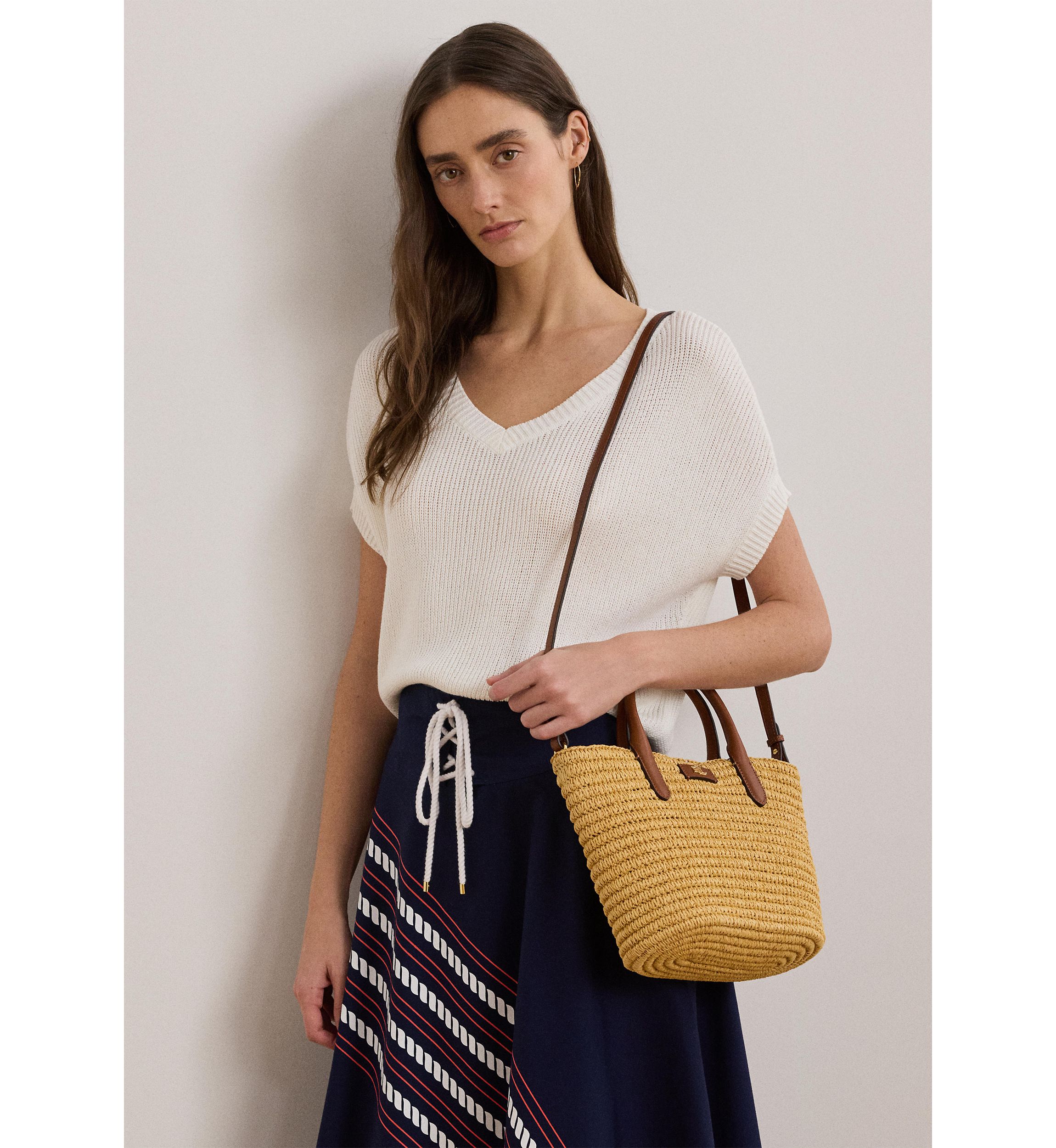 Woven Straw Medium Brie Tote Bag