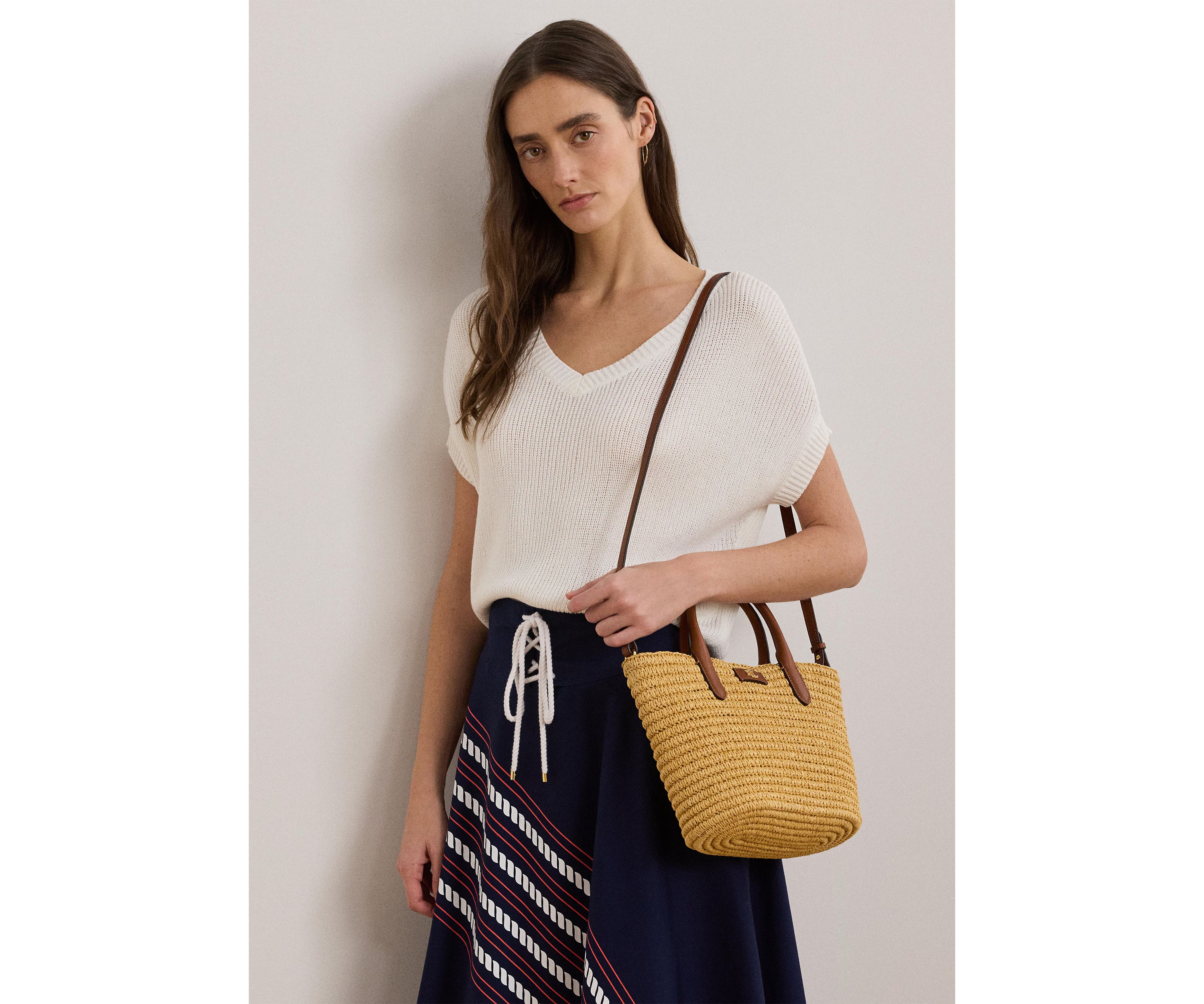 Woven Straw Medium Brie Tote Bag