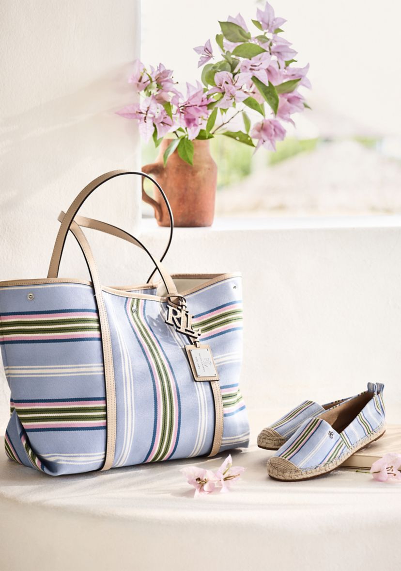 Striped Twill Large Emerie Tote Bag