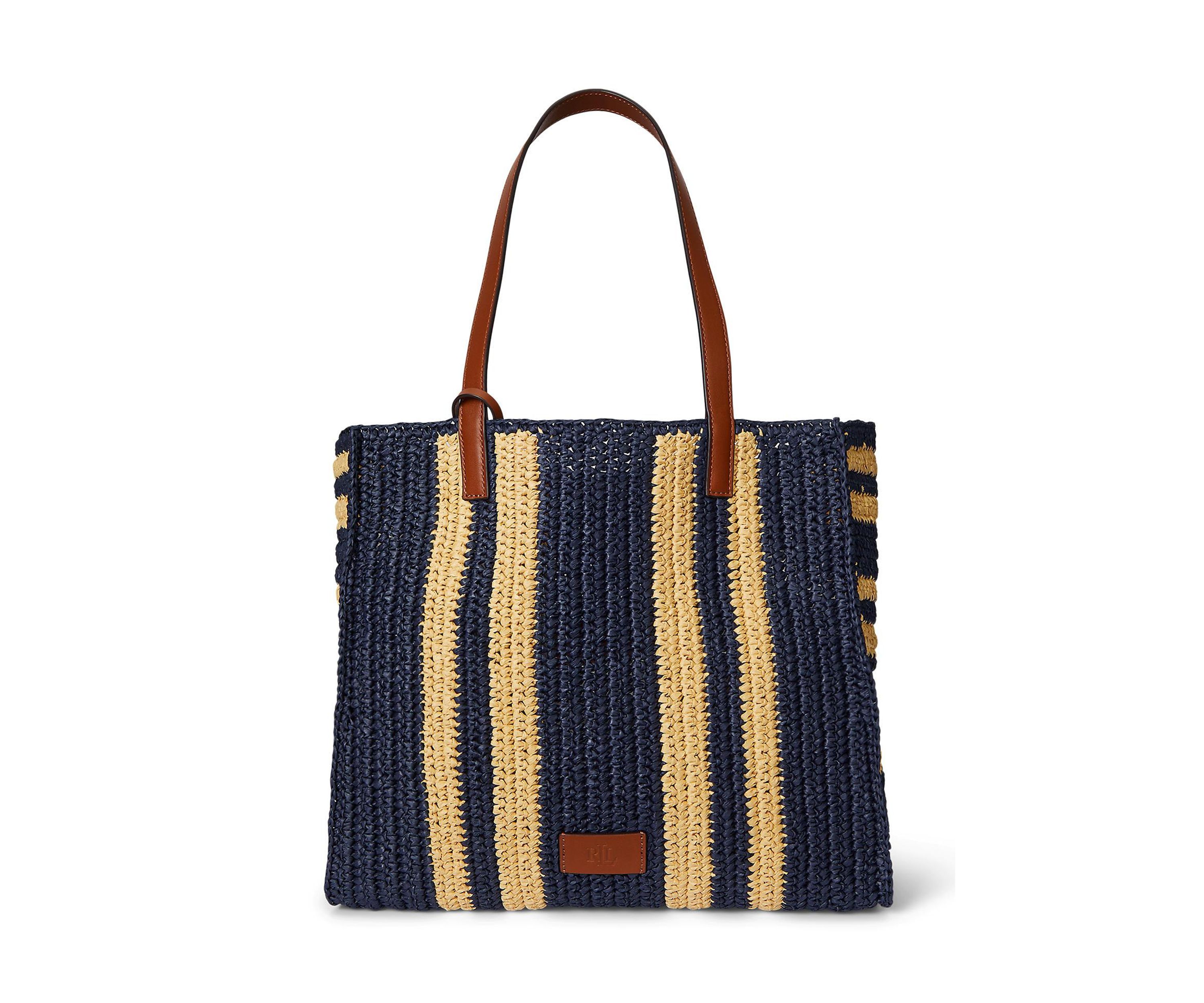 Striped Woven Straw Large Wilow Tote Bag