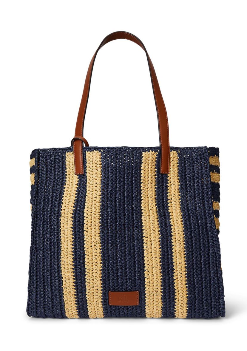 Striped Woven Straw Large Wilow Tote Bag