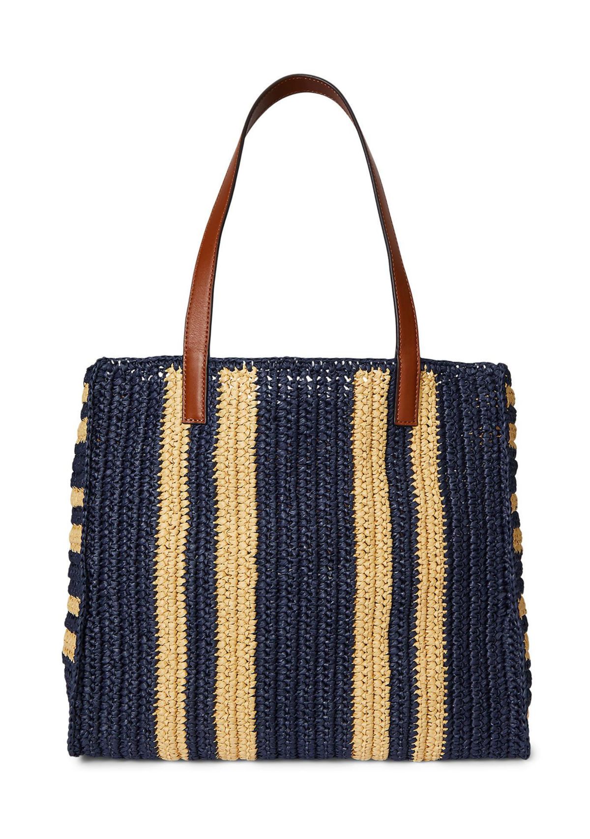 Striped Woven Straw Large Wilow Tote Bag
