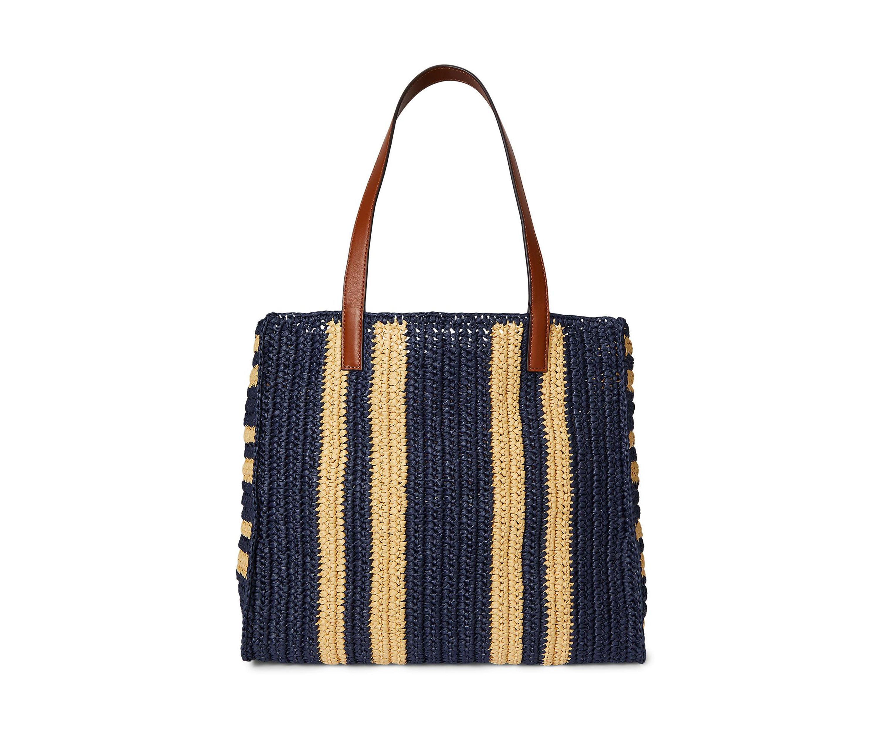 Striped Woven Straw Large Wilow Tote Bag