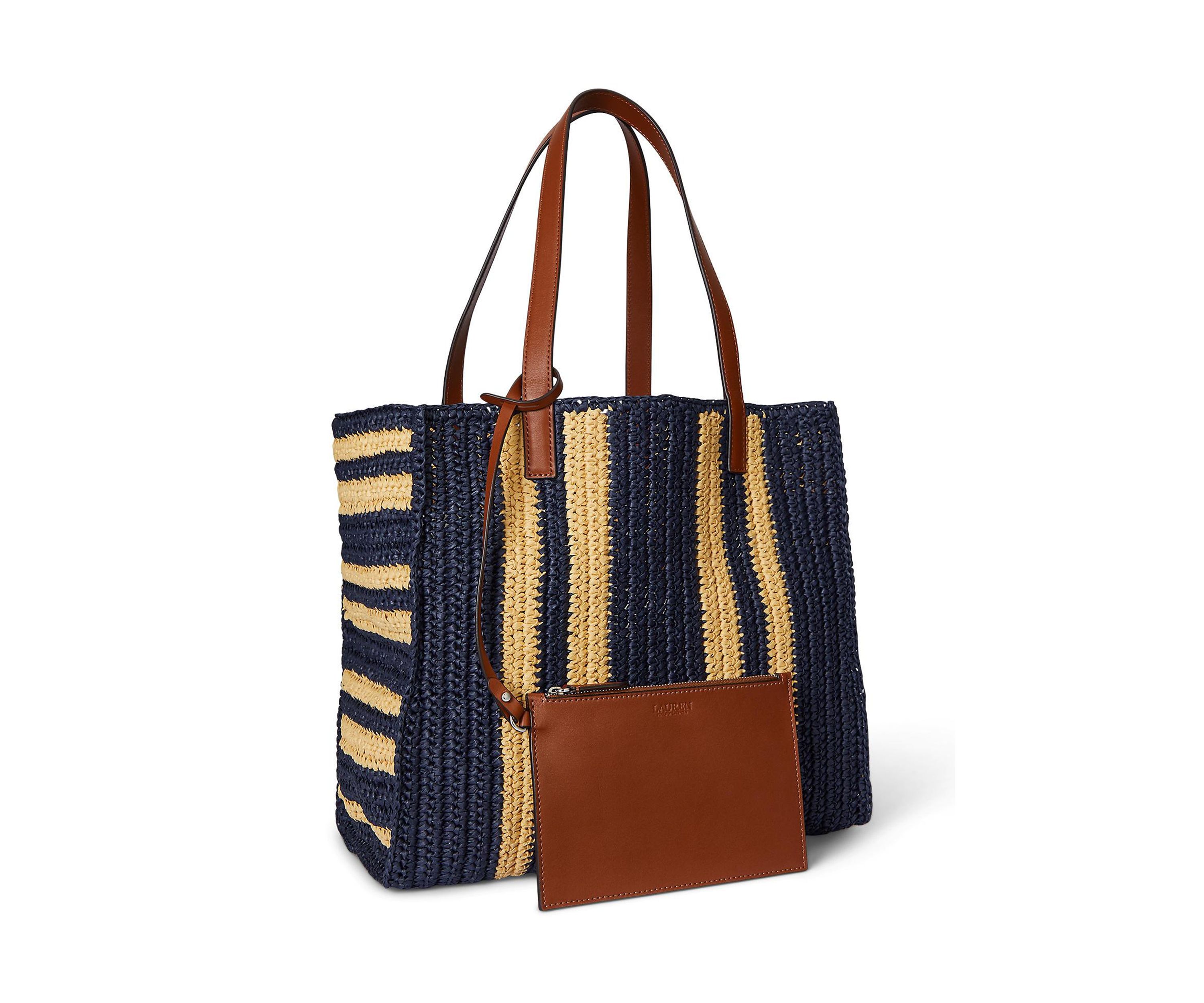 Striped Woven Straw Large Wilow Tote Bag
