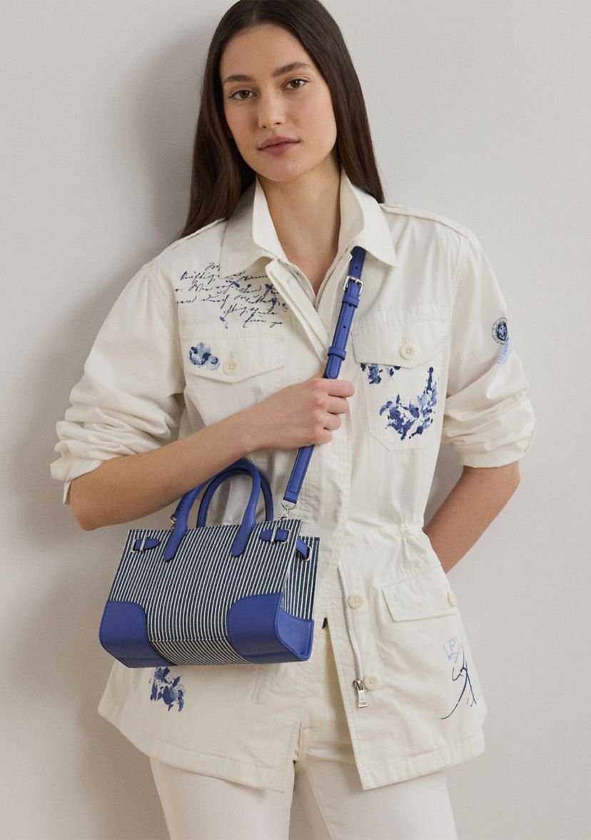 Striped Canvas Small Devyn Tote Bag