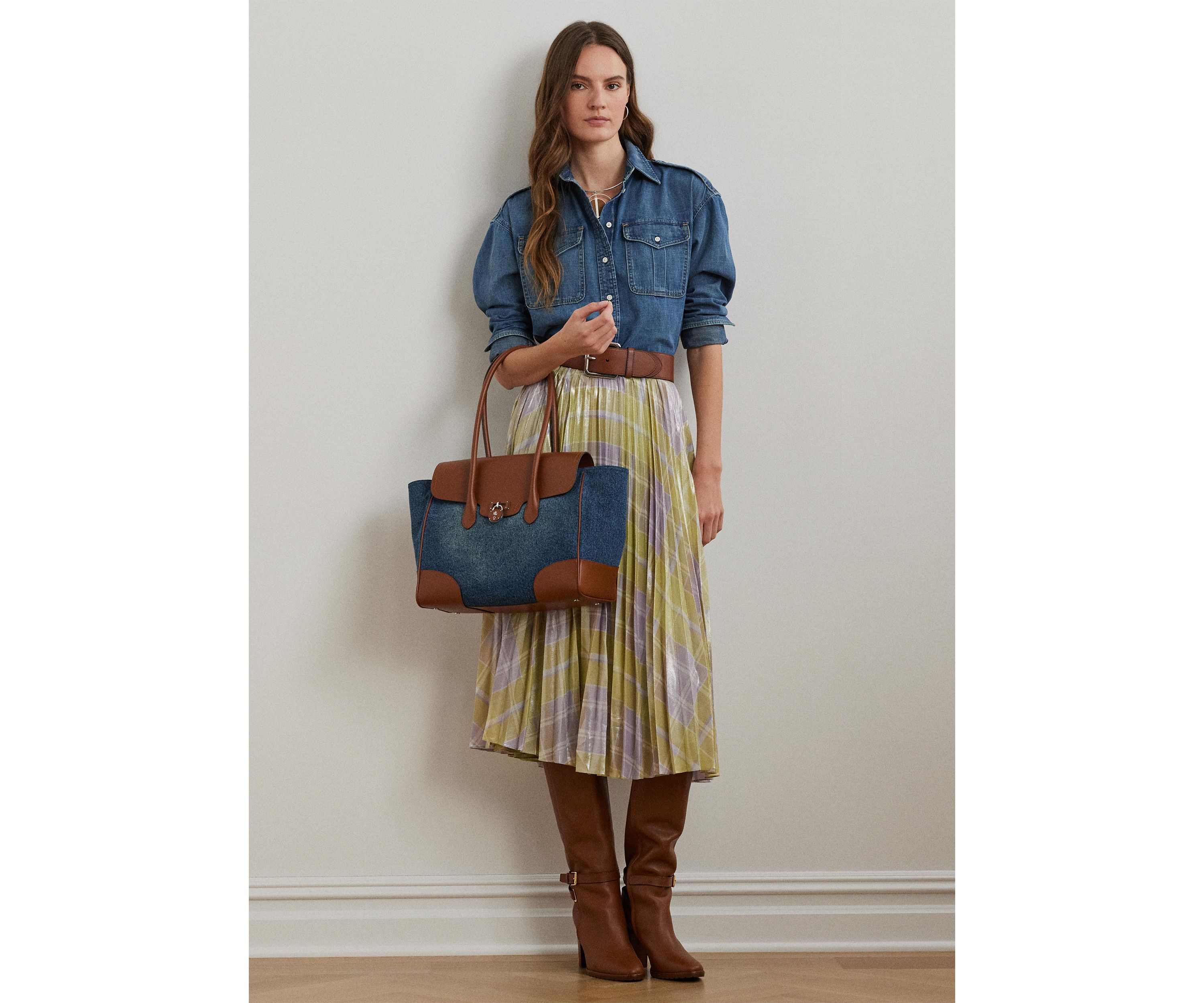 Washed Denim Large Tanner Satchel Bag