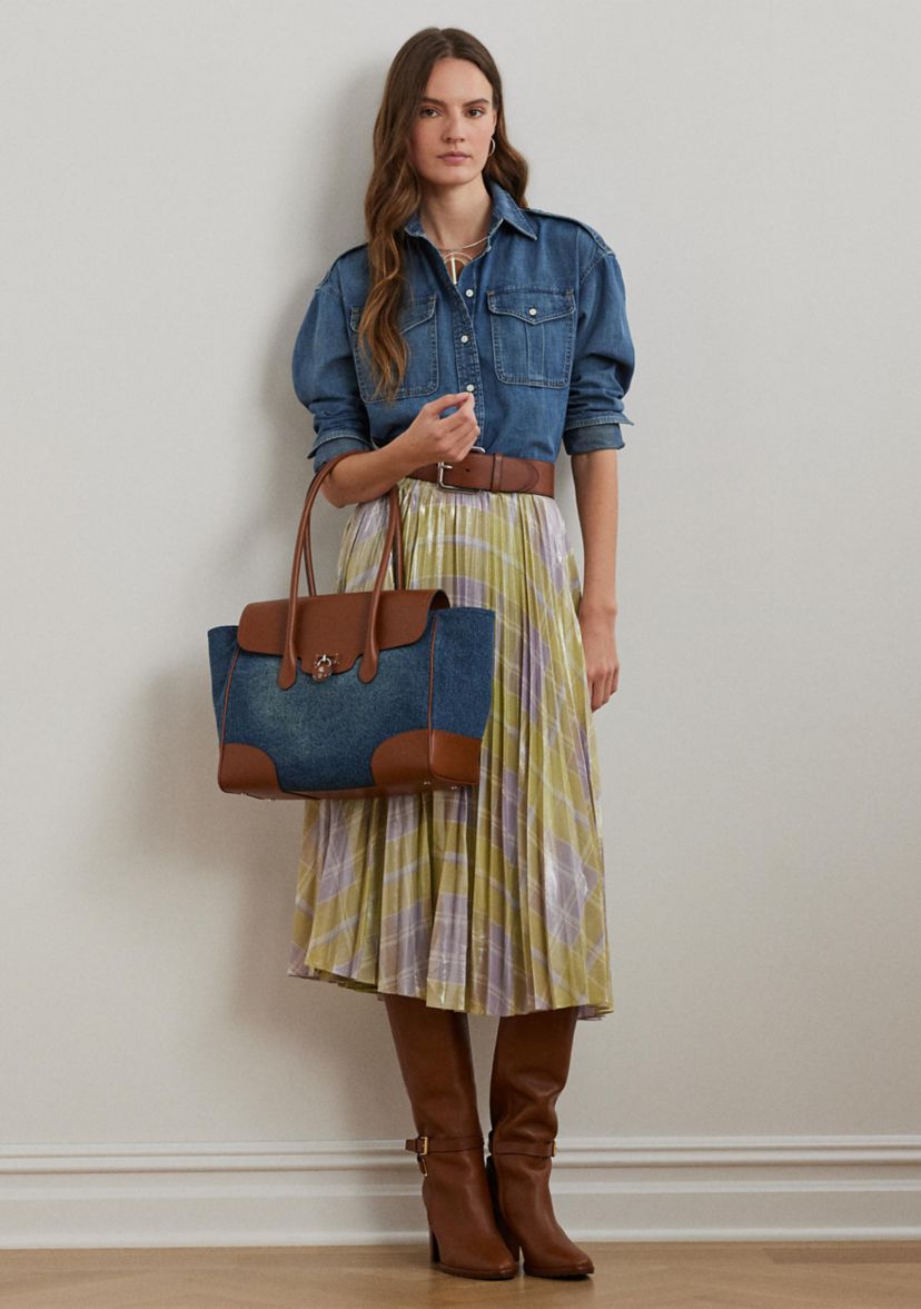 Washed Denim Large Tanner Satchel Bag