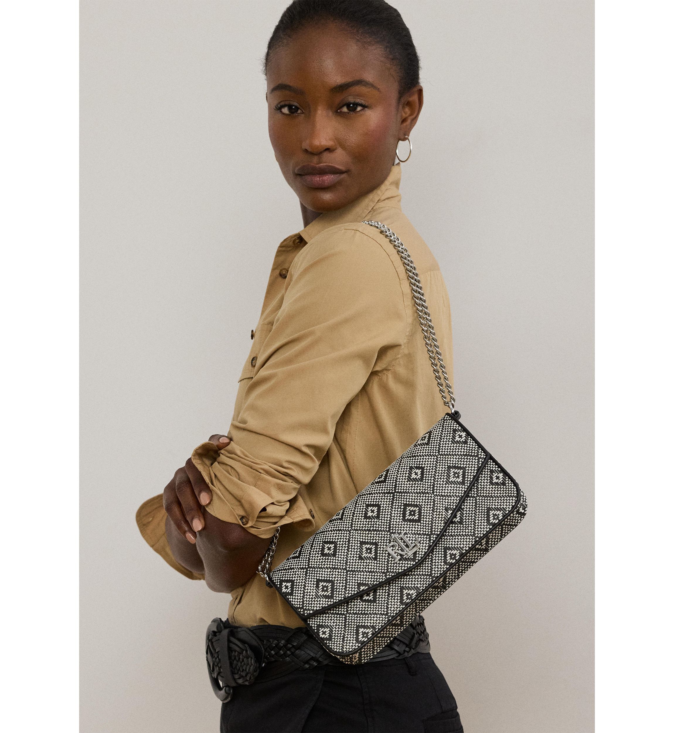 Geo-Motif Woven Straw Medium Sawyer Bag